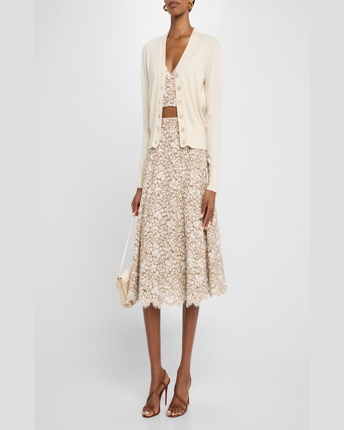 Michael Kors Collection Soutache Lace Circle Skirt In Hempecru