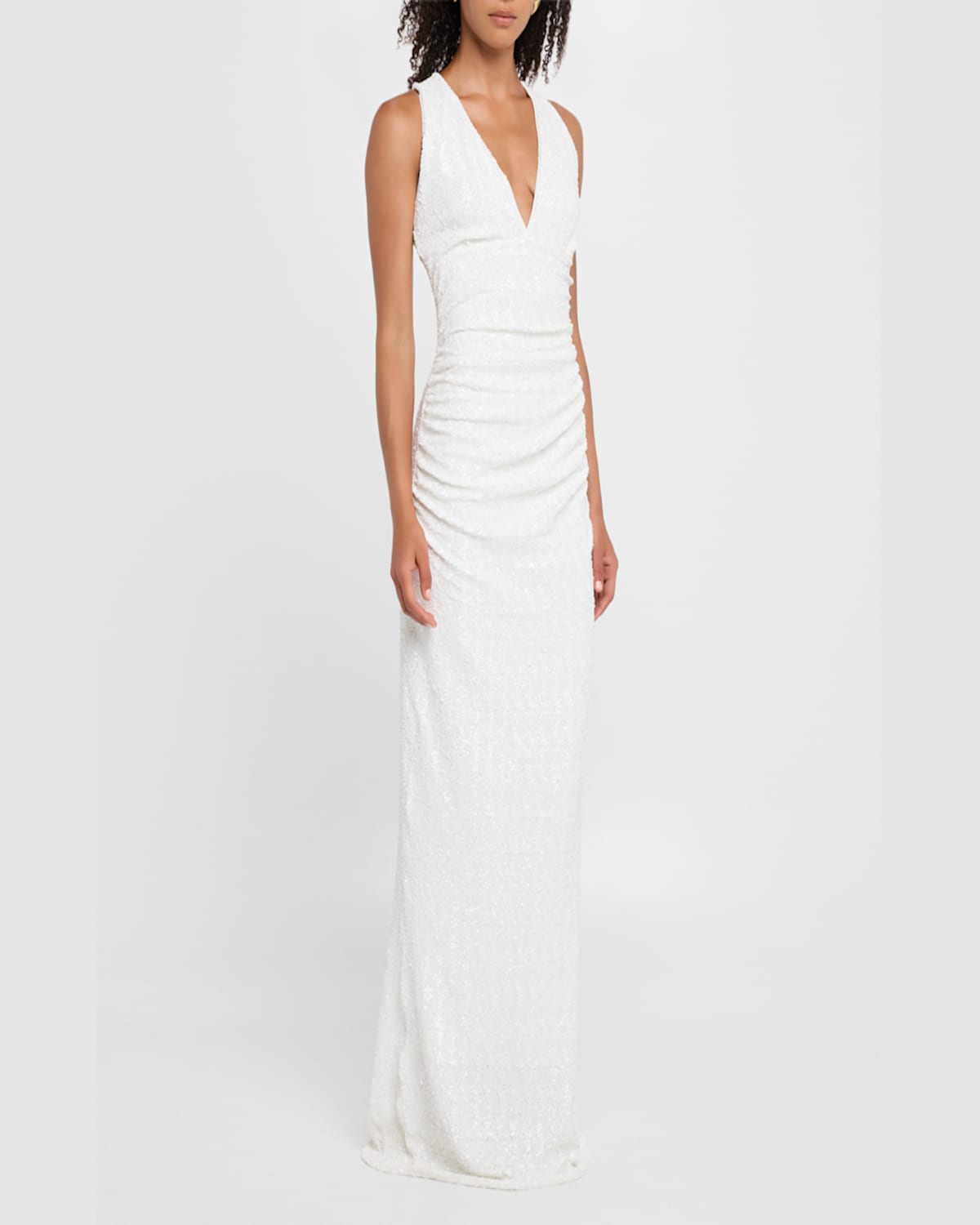Chiara Boni La Petite Robe Ryosei Deep V-neck Sequin Column Gown In White