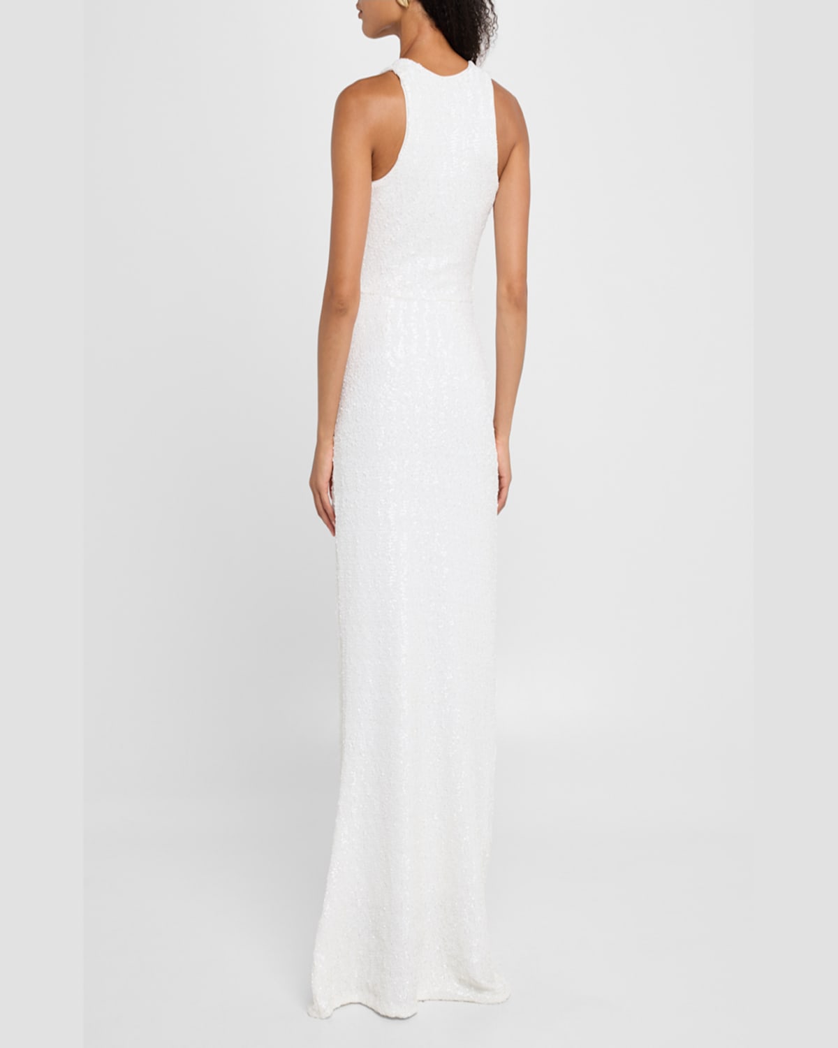 Chiara Boni La Petite Robe Ryosei Deep V-neck Sequin Column Gown In White