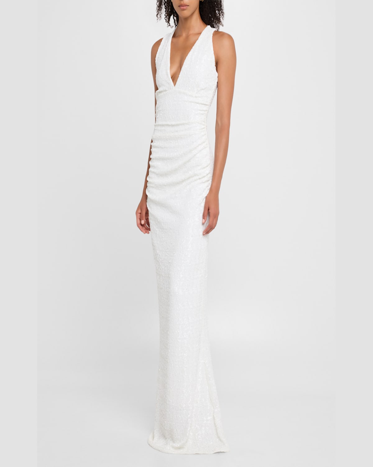 Chiara Boni La Petite Robe Ryosei Deep V-neck Sequin Column Gown In White