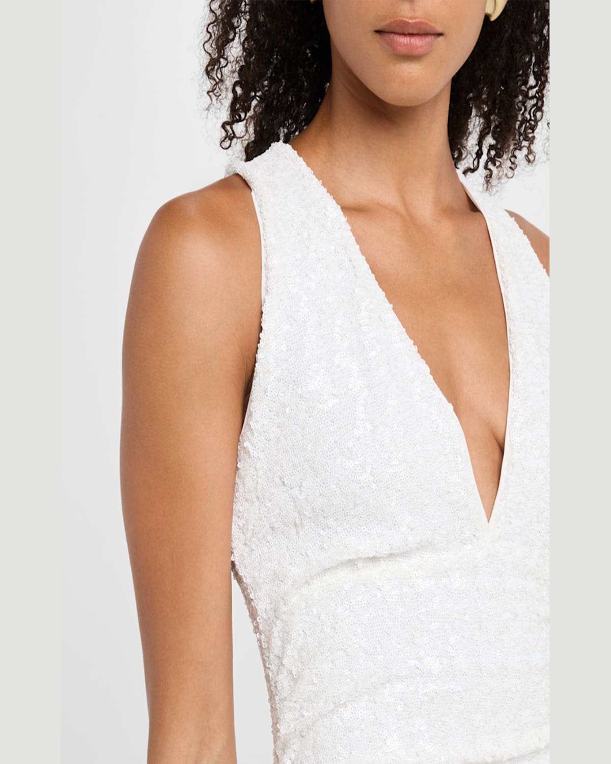 Chiara Boni La Petite Robe Ryosei Deep V-neck Sequin Column Gown In White