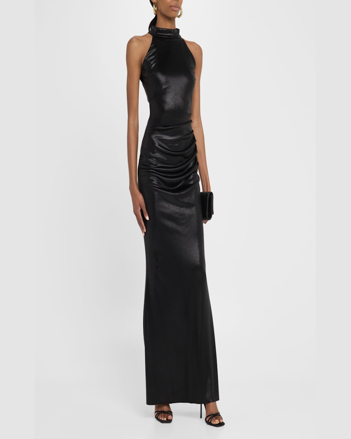 Chiara Boni La Petite Robe Hudrix Draped Mock-neck Halter Column Gown In Black