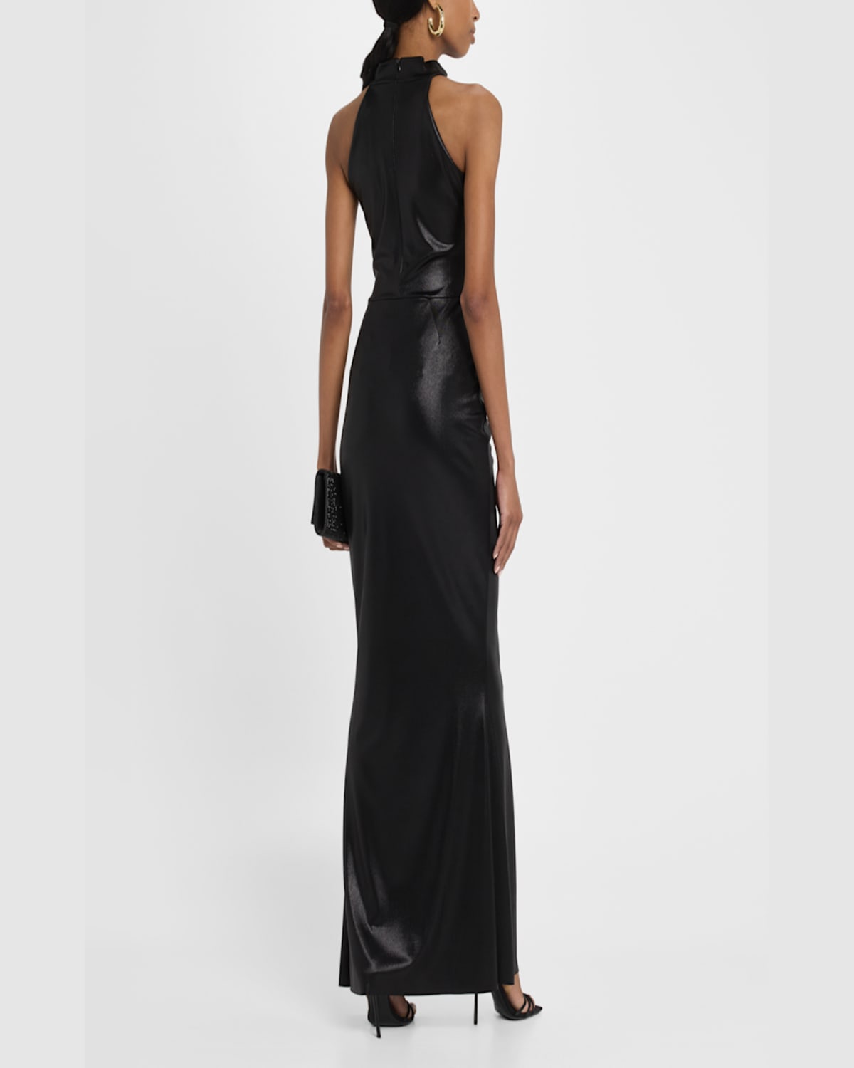 Chiara Boni La Petite Robe Hudrix Draped Mock-neck Halter Column Gown In Black