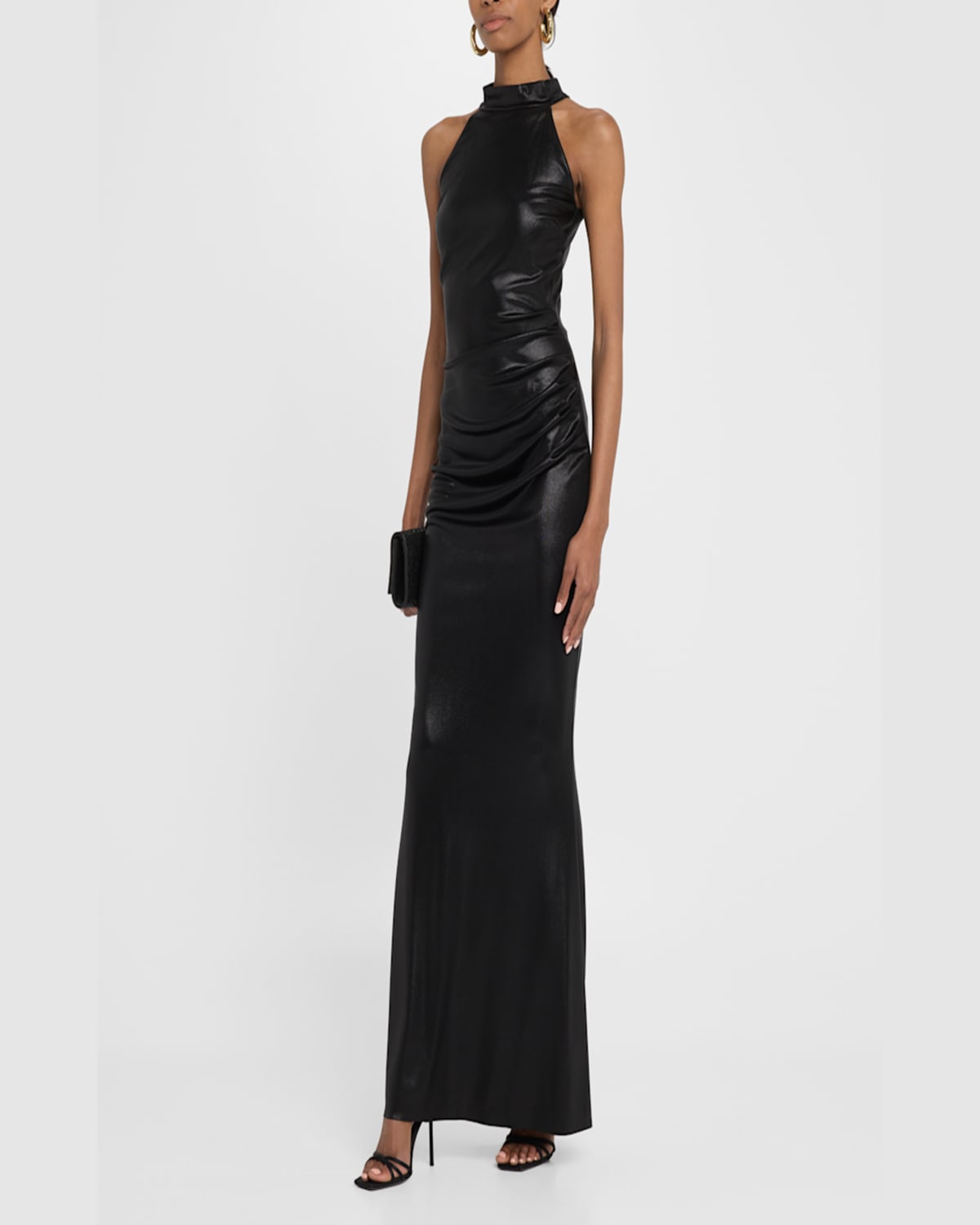 Chiara Boni La Petite Robe Hudrix Draped Mock-neck Halter Column Gown In Black