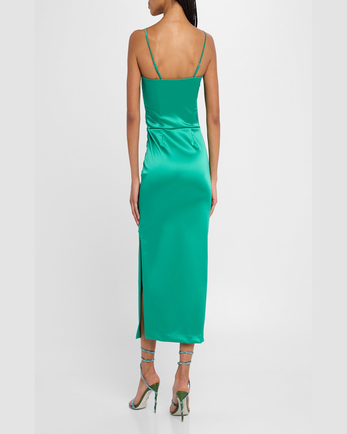 Chiara Boni La Petite Robe Keiky Square-neck Draped Satin Midi Dress In Emeraude