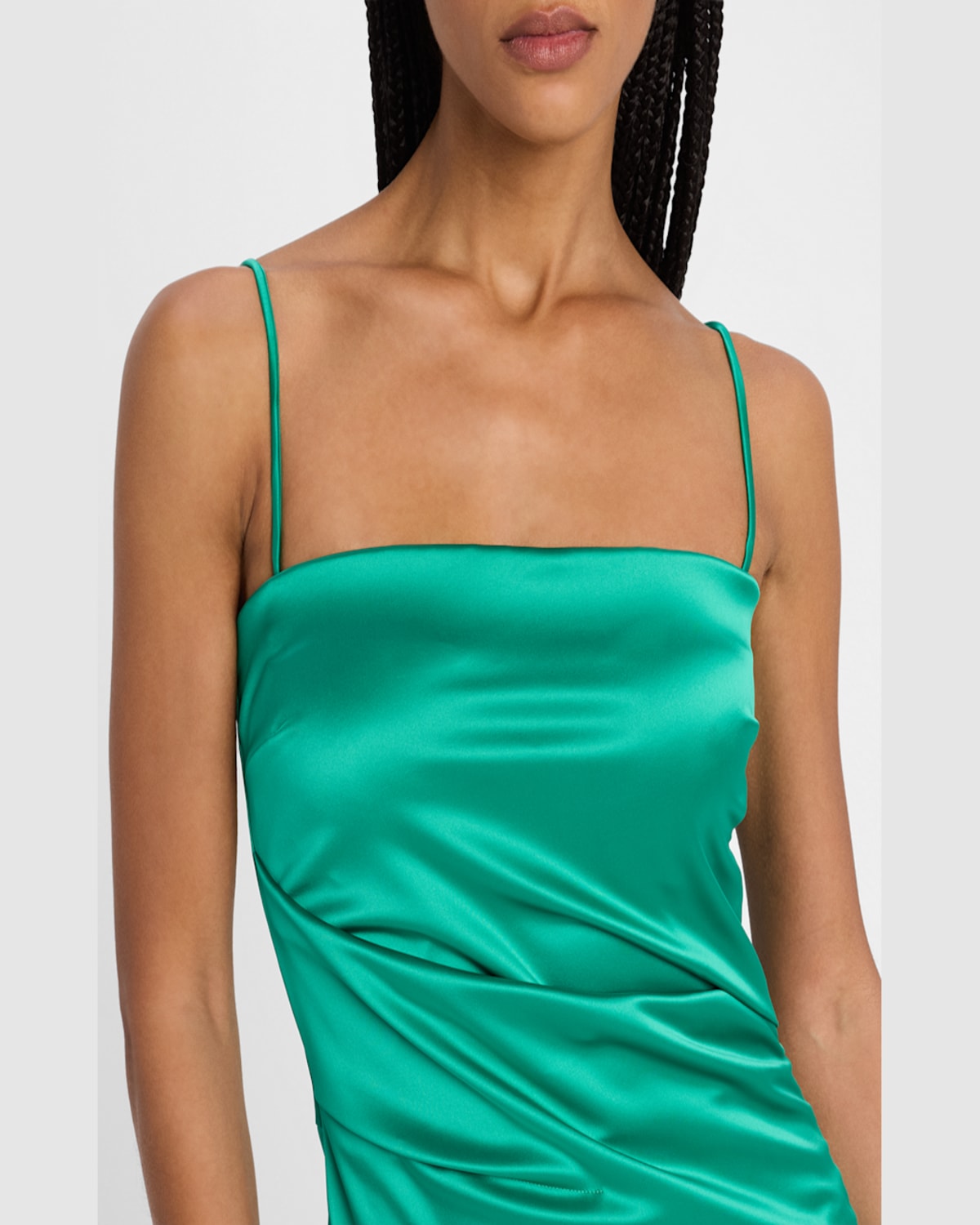 Chiara Boni La Petite Robe Keiky Square-neck Draped Satin Midi Dress In Emeraude