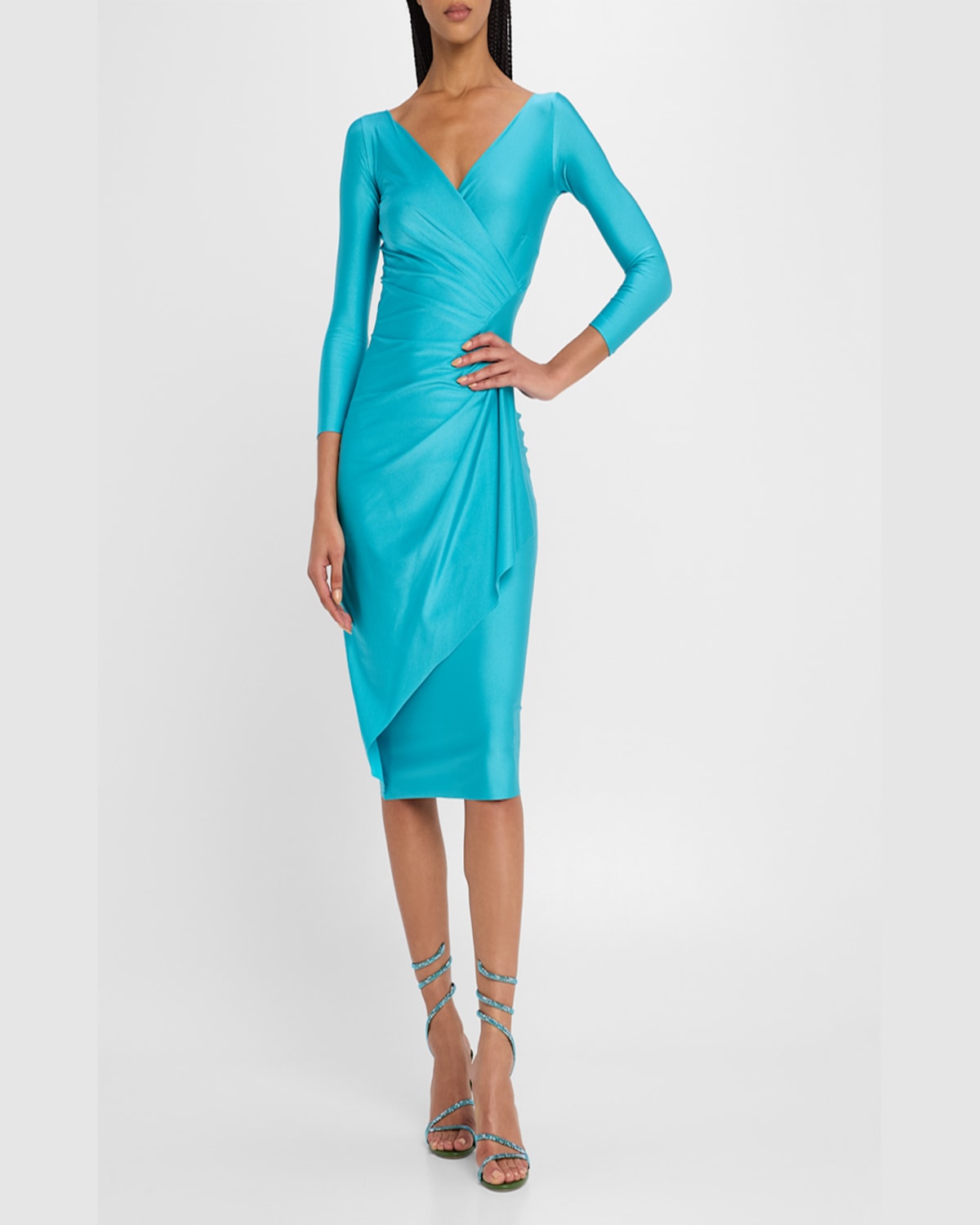 Chiara Boni La Petite Robe Charisse Pleated Surplice Midi Sheath Dress In Turquoise