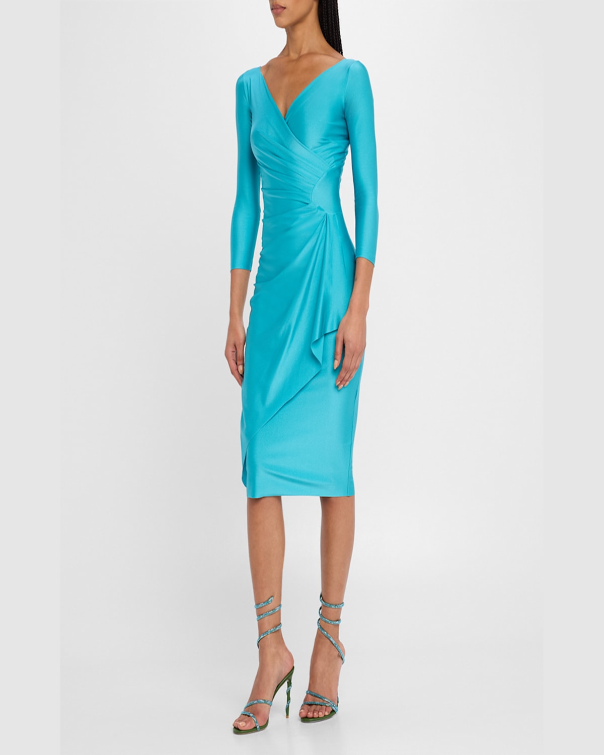 Chiara Boni La Petite Robe Charisse Pleated Surplice Midi Sheath Dress In Turquoise