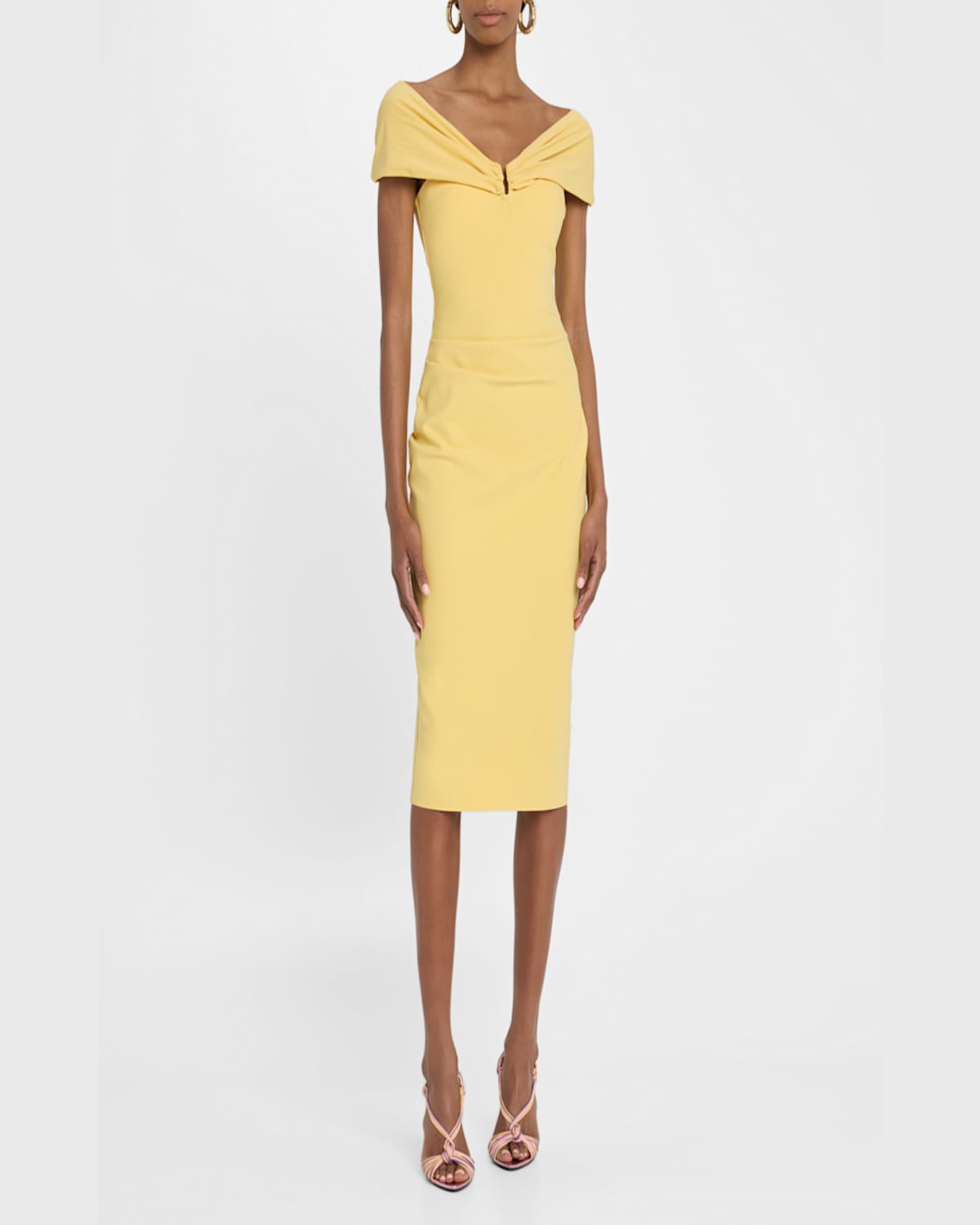 Shop Chiara Boni La Petite Robe Kyoji Off-shoulder Midi Sheath Dress In Soleil