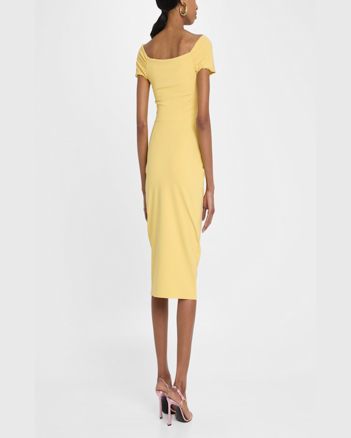 Shop Chiara Boni La Petite Robe Kyoji Off-shoulder Midi Sheath Dress In Soleil