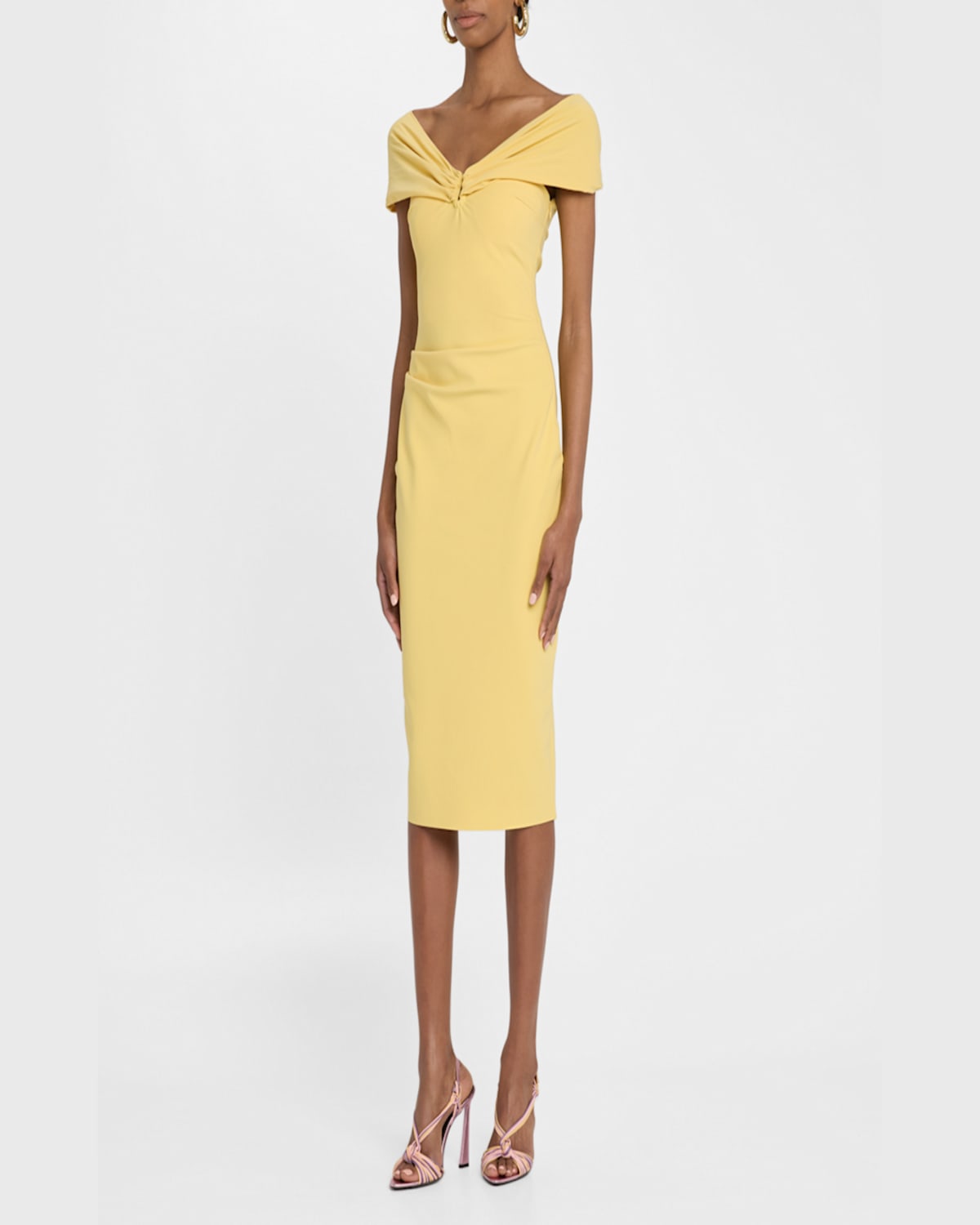 Shop Chiara Boni La Petite Robe Kyoji Off-shoulder Midi Sheath Dress In Soleil