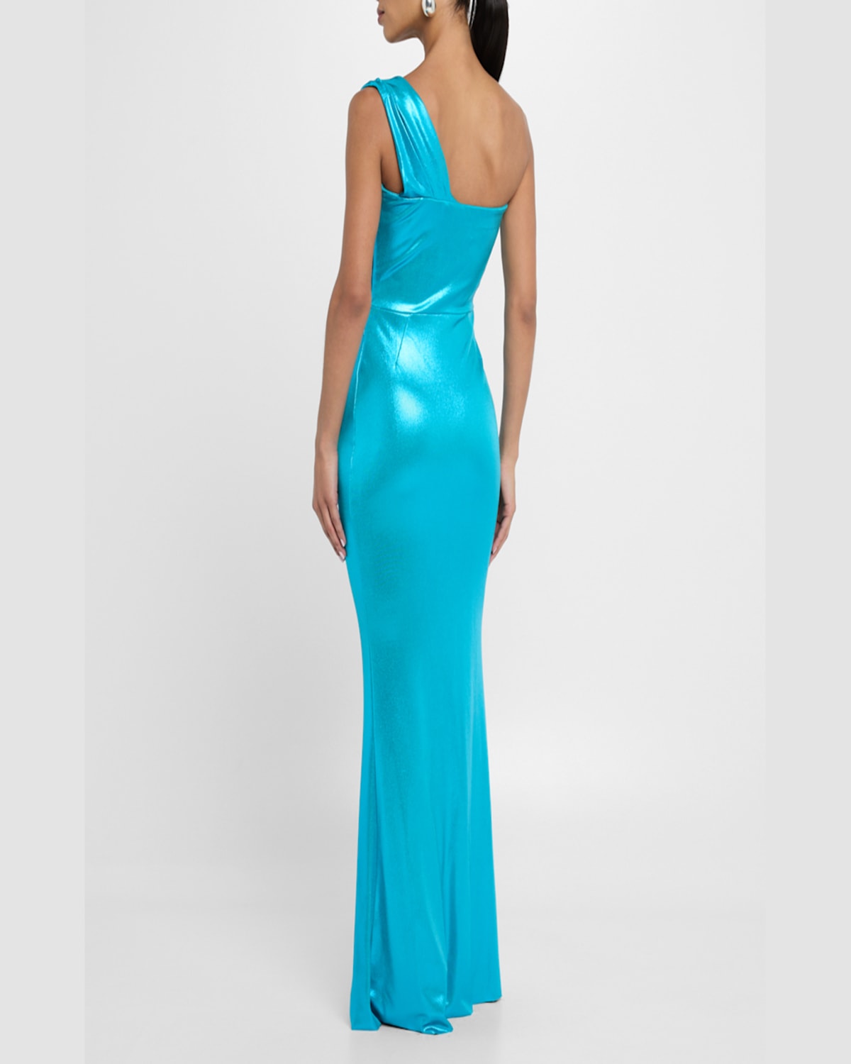 Chiara Boni La Petite Robe Ruched One-shoulder Shimmer Column Gown