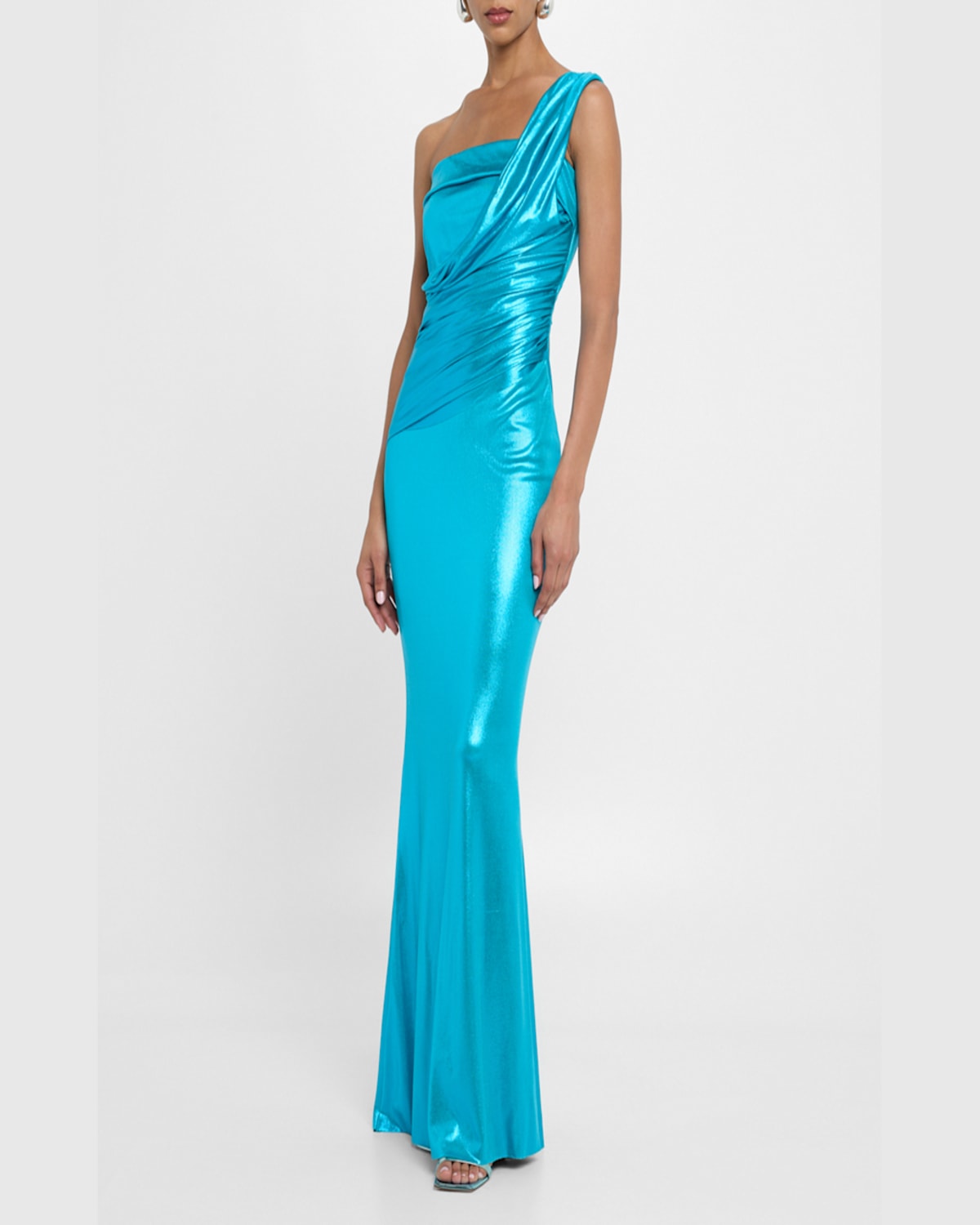 Chiara Boni La Petite Robe Ruched One-shoulder Shimmer Column Gown