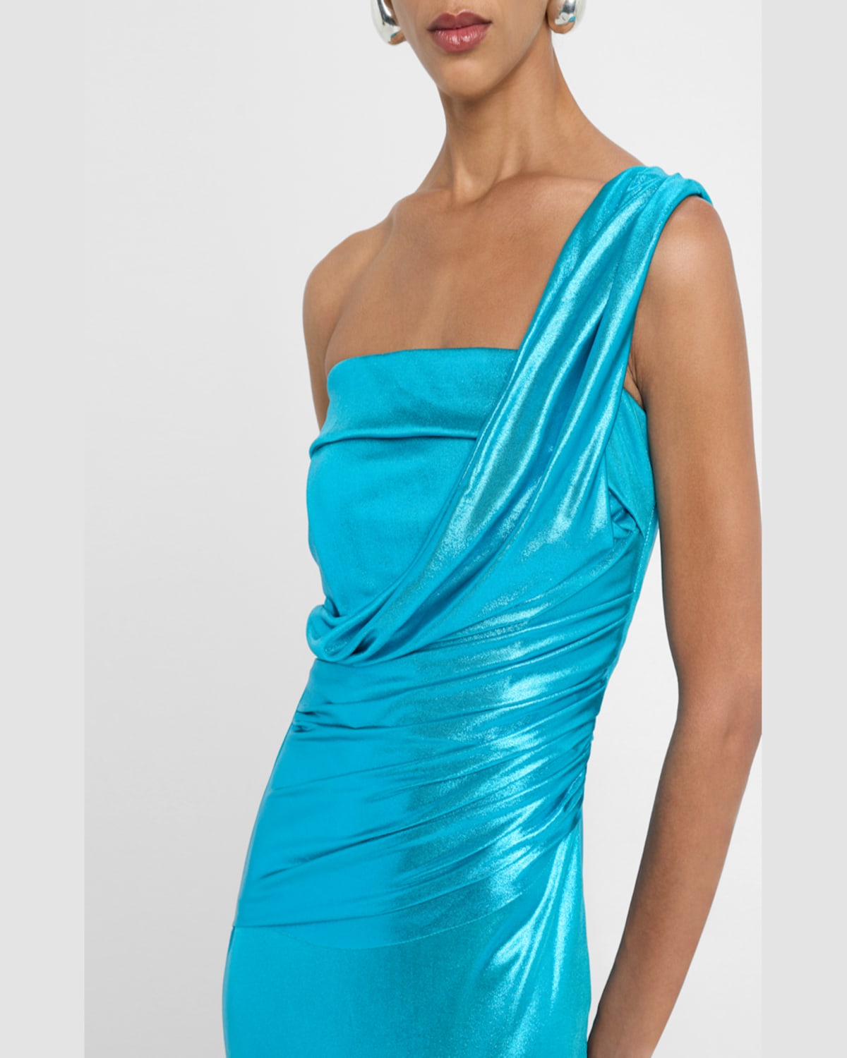 Chiara Boni La Petite Robe Ruched One-shoulder Shimmer Column Gown