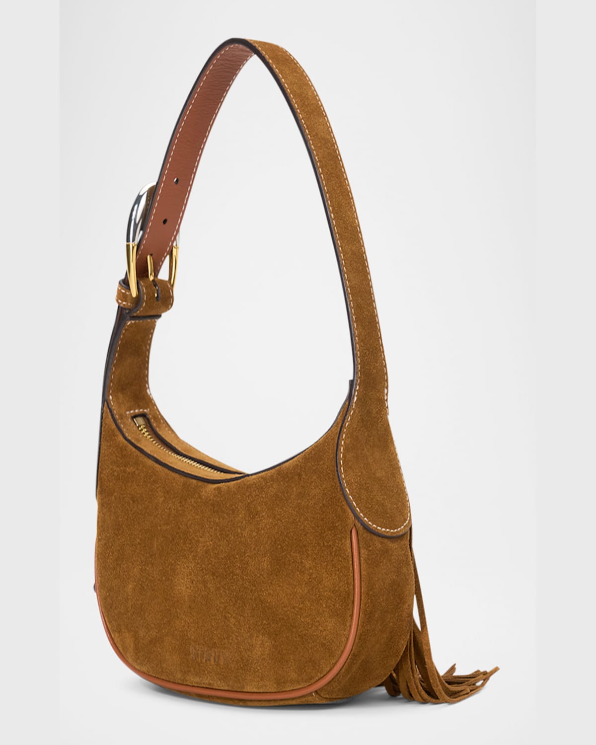 Staud Owen Leather-trimmed Fringed Suede Shoulder Bag In Brown