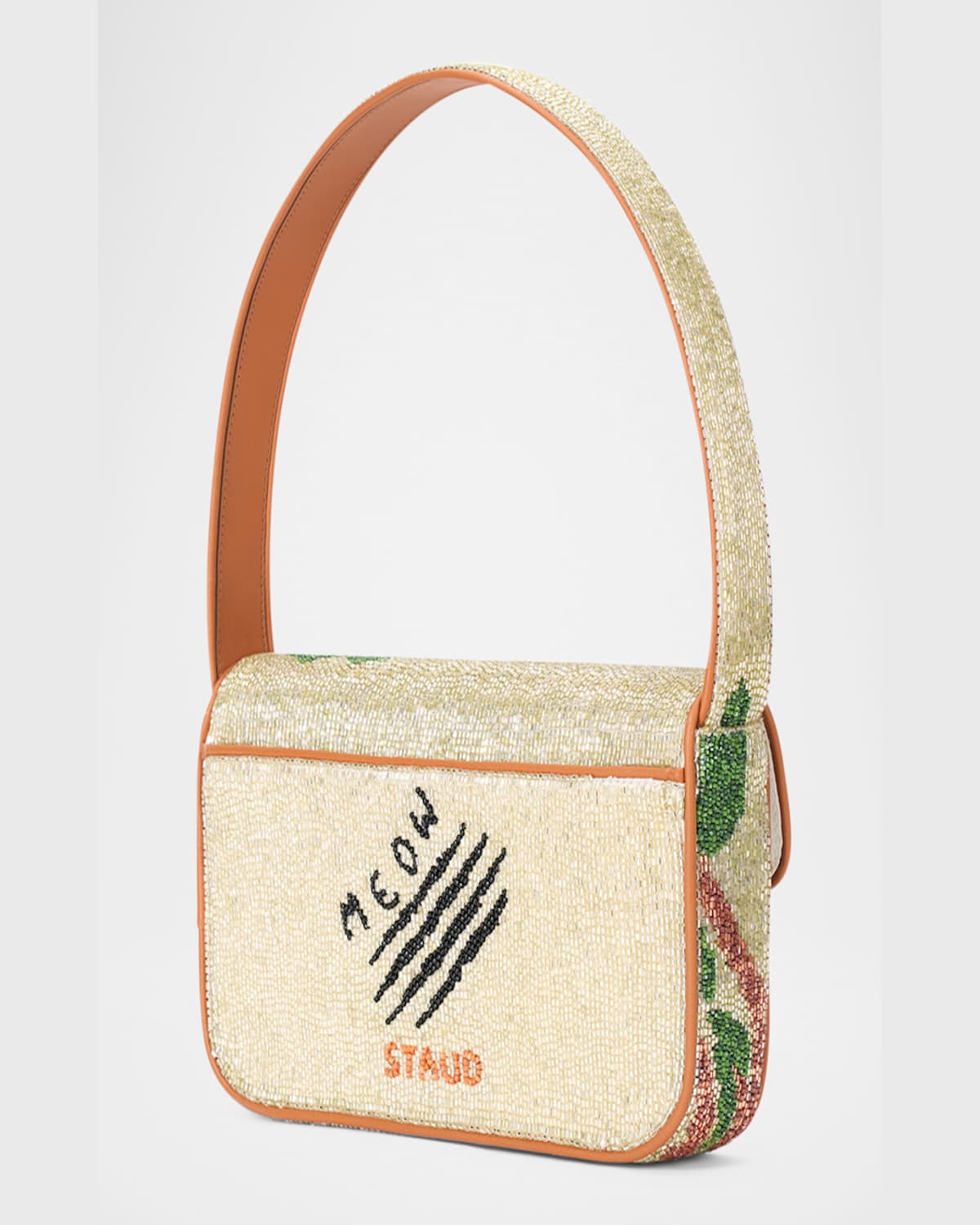 STAUD TOMMY BEADED FLAP SHOULDER BAG 