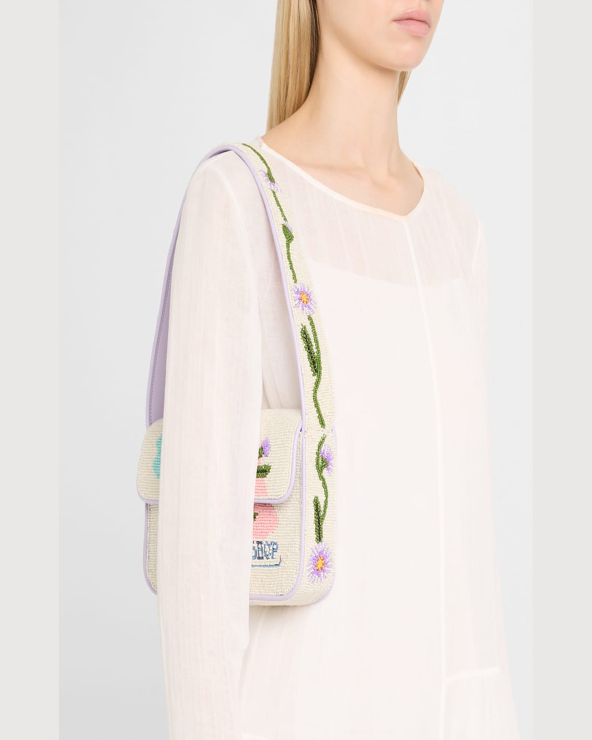 Shop Staud Tommy Beaded Flap Shoulder Bag In California Aster