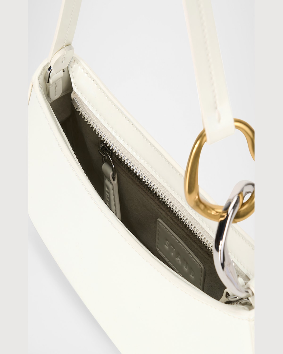 Staud Ollie Chain-link Leather Shoulder Bag In Paper