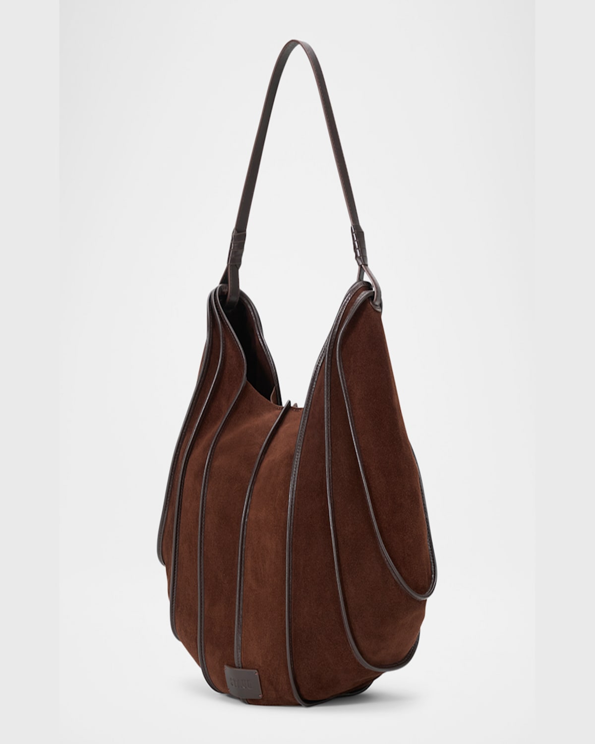 Staud Tulip Panel Suede Shoulder Bag In Mahogany
