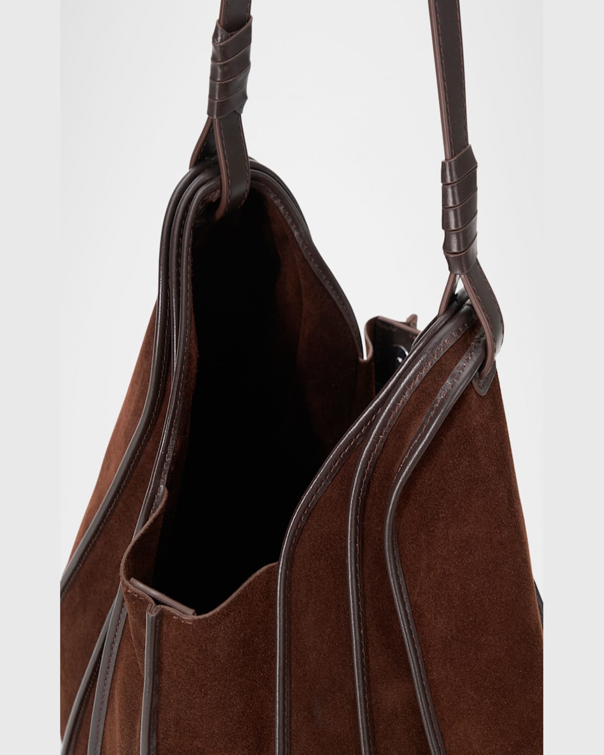 Staud Tulip Panel Suede Shoulder Bag In Mahogany