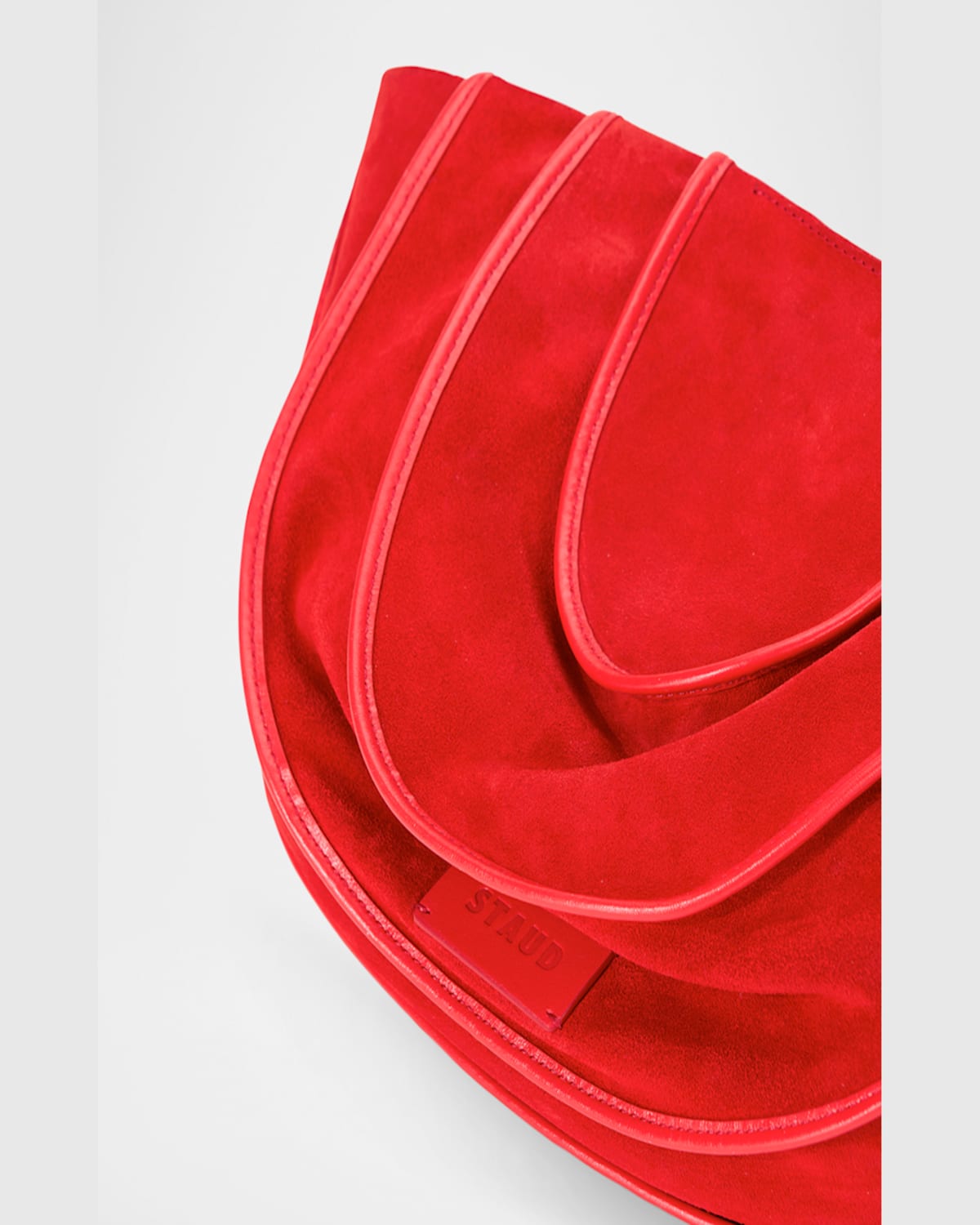 Staud Tulip Draped Panel Suede Shoulder Bag In Red Rose