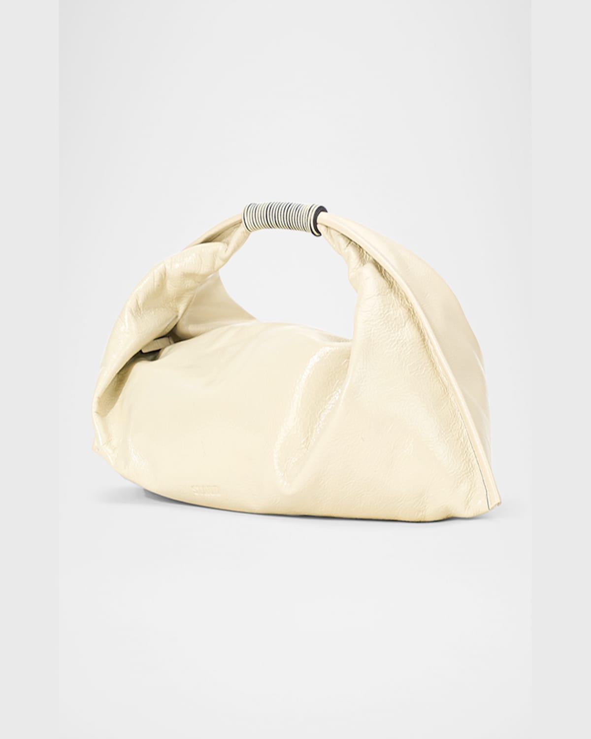 Staud Ronnie Mini Crinkled Leather Top-handle Bag In Cream