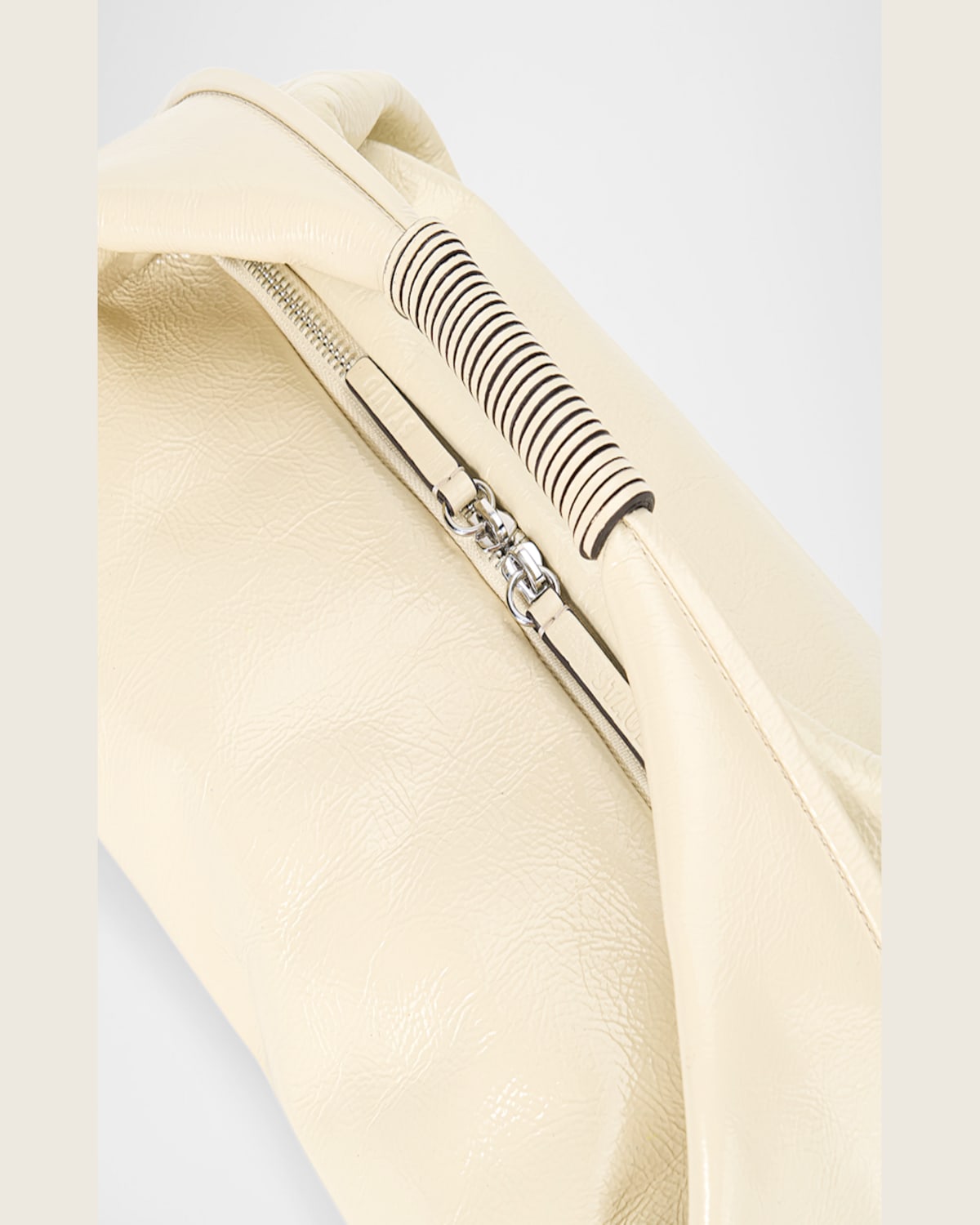Staud Ronnie Mini Crinkled Leather Top-handle Bag In Cream