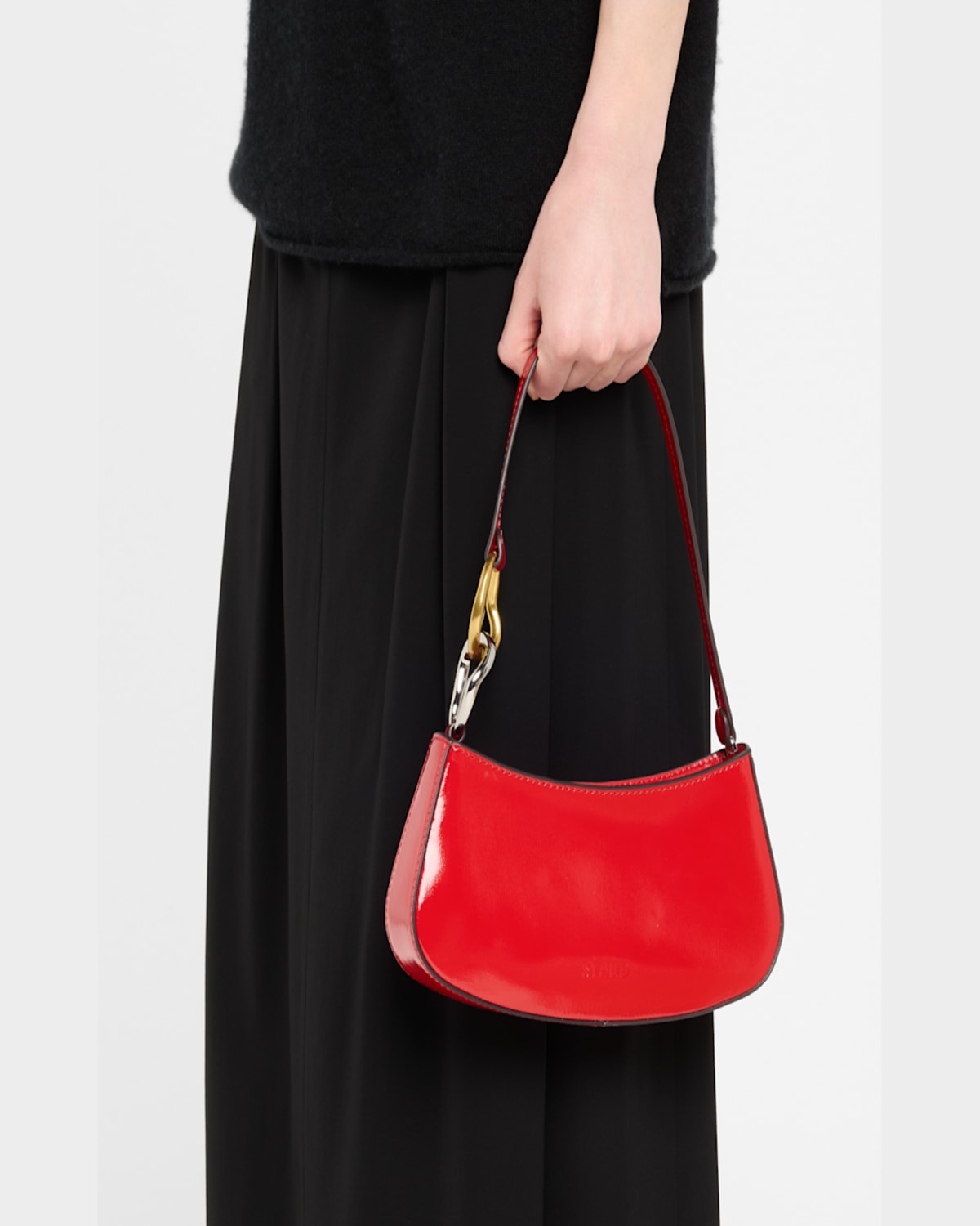 Staud Ollie Zip Leather Shoulder Bag In Cherry