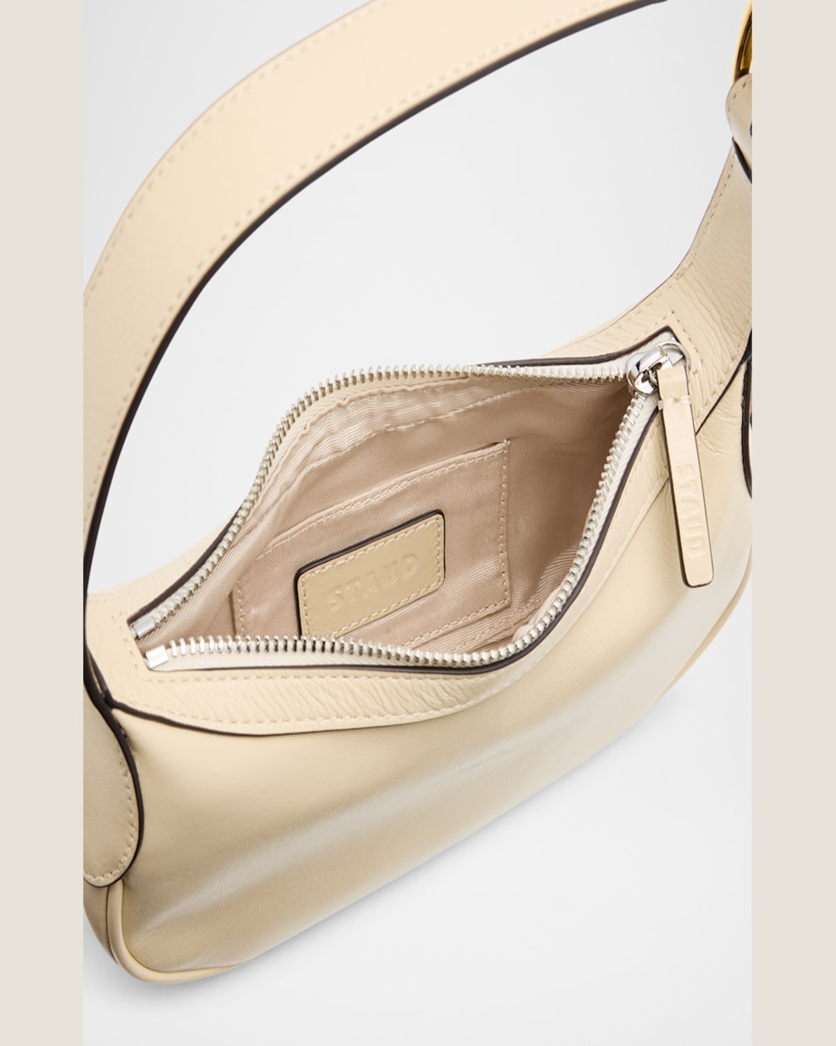 Staud Lennox Leather Shoulder Bag In Cream