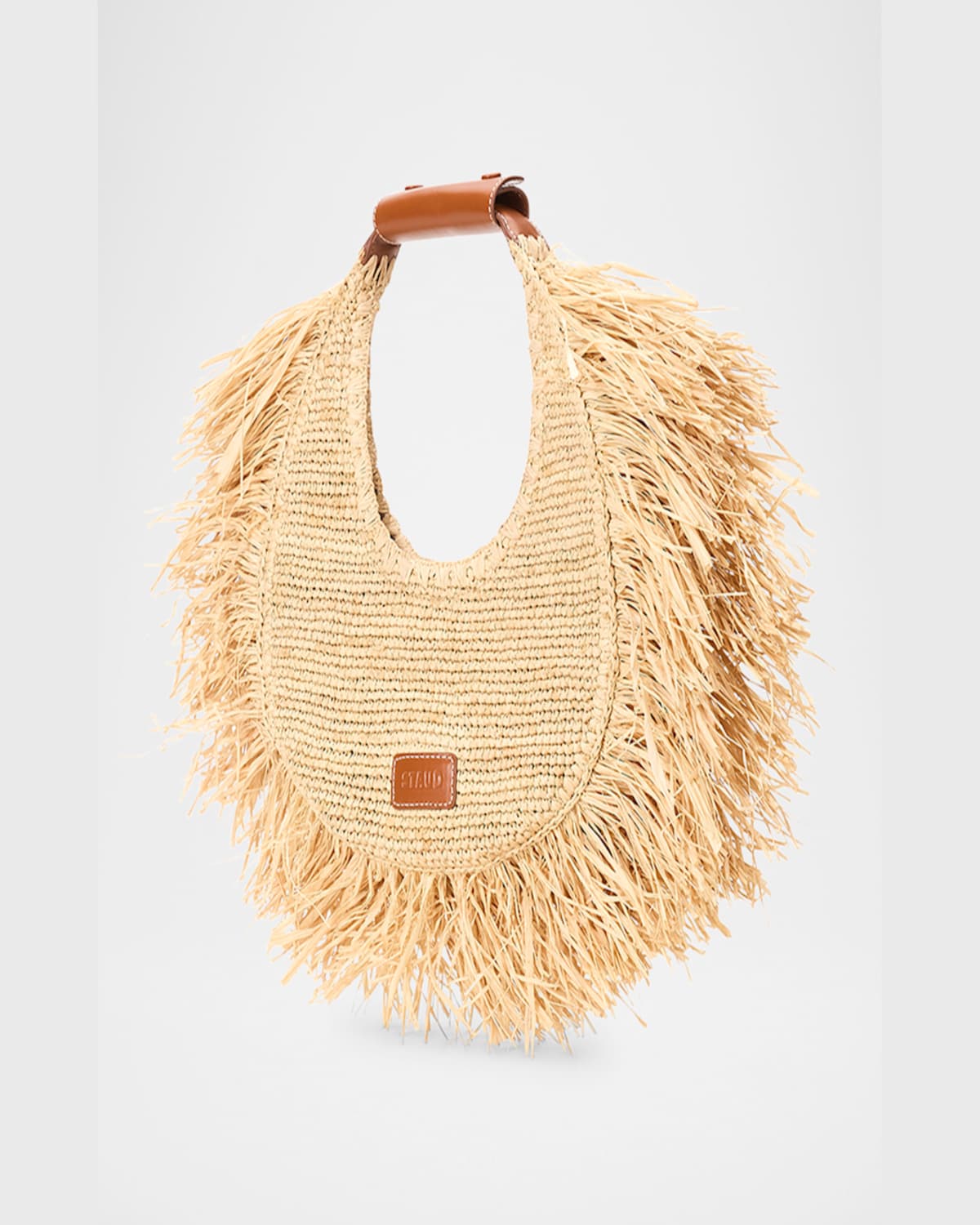 Staud Large Moon Fringe Raffia Top Handle Tote In Natural Fringe