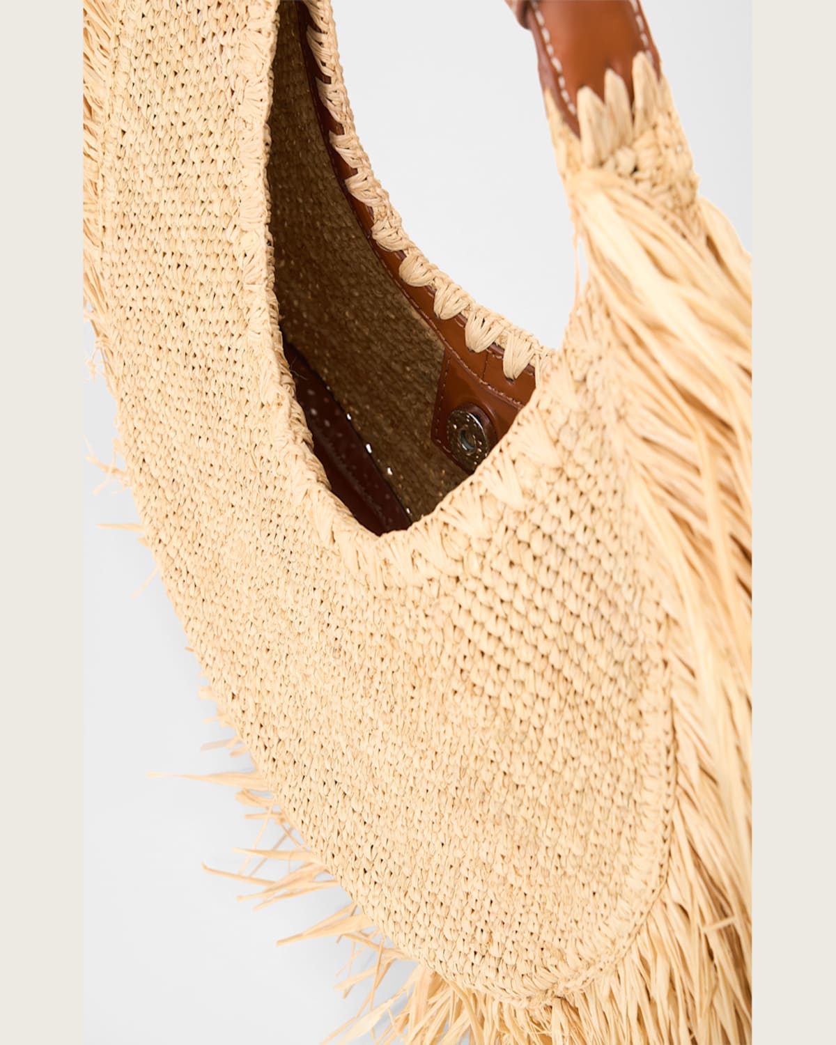 Staud Large Moon Fringe Raffia Top Handle Tote In Natural Fringe