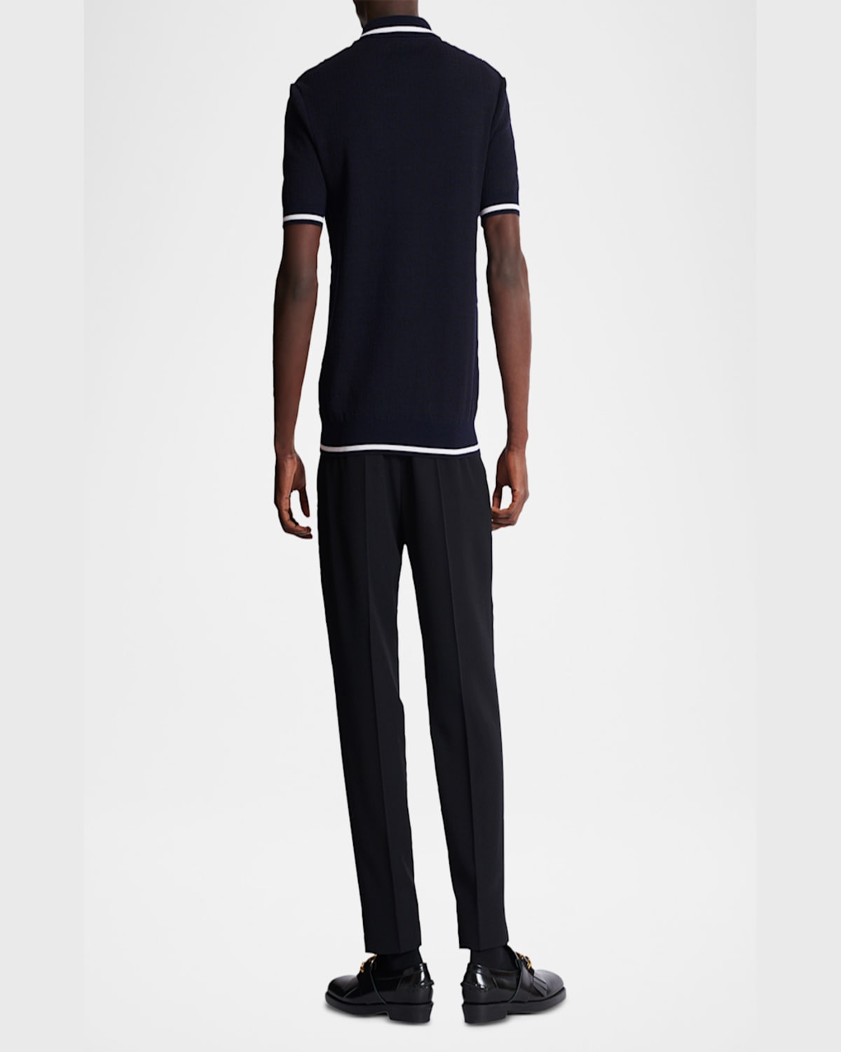 Shop Balmain Men's Monogram Knit Polo Shirt In Black/marine