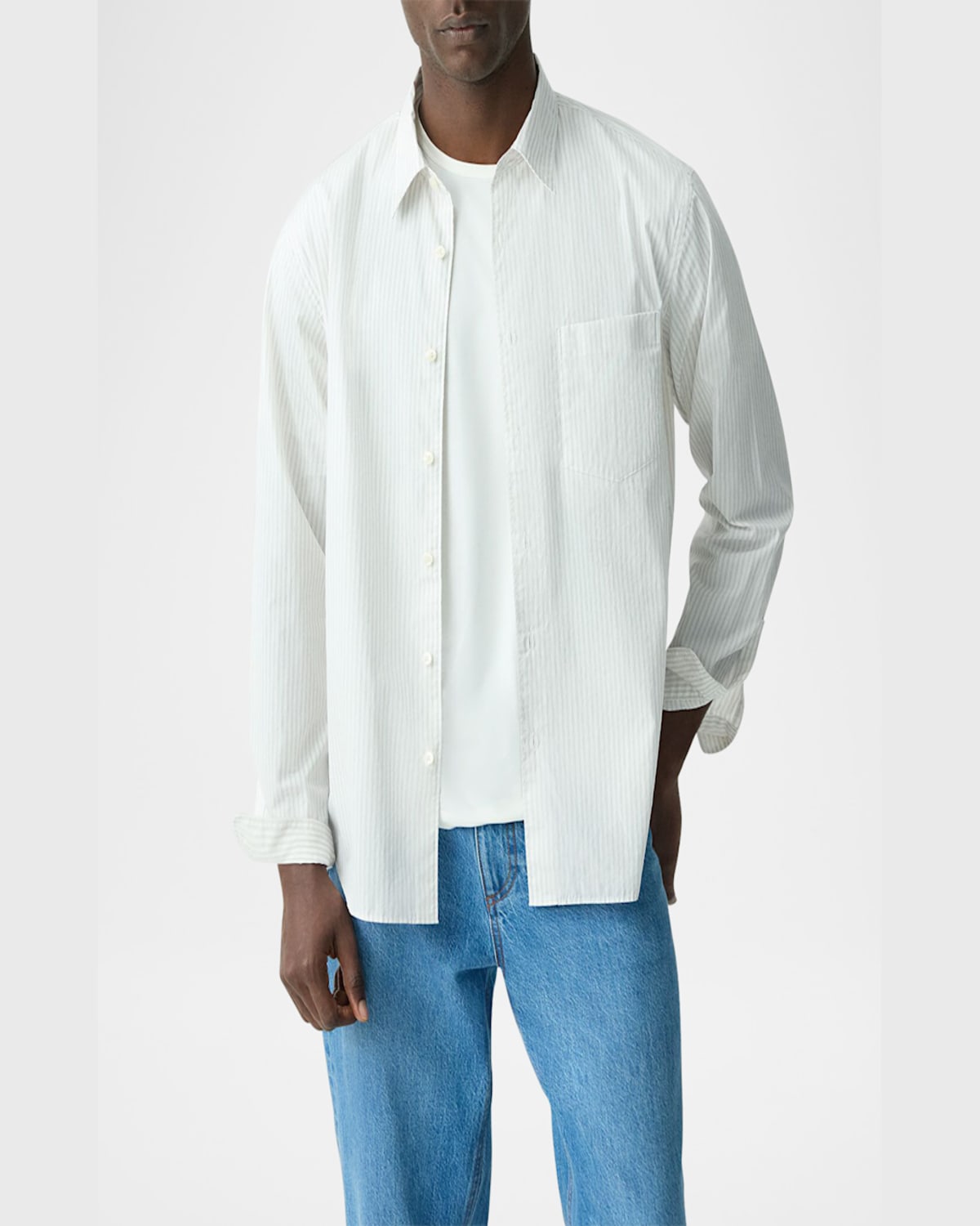 Theory Weekend Regular Fit Striped Shirt In Baltic/white