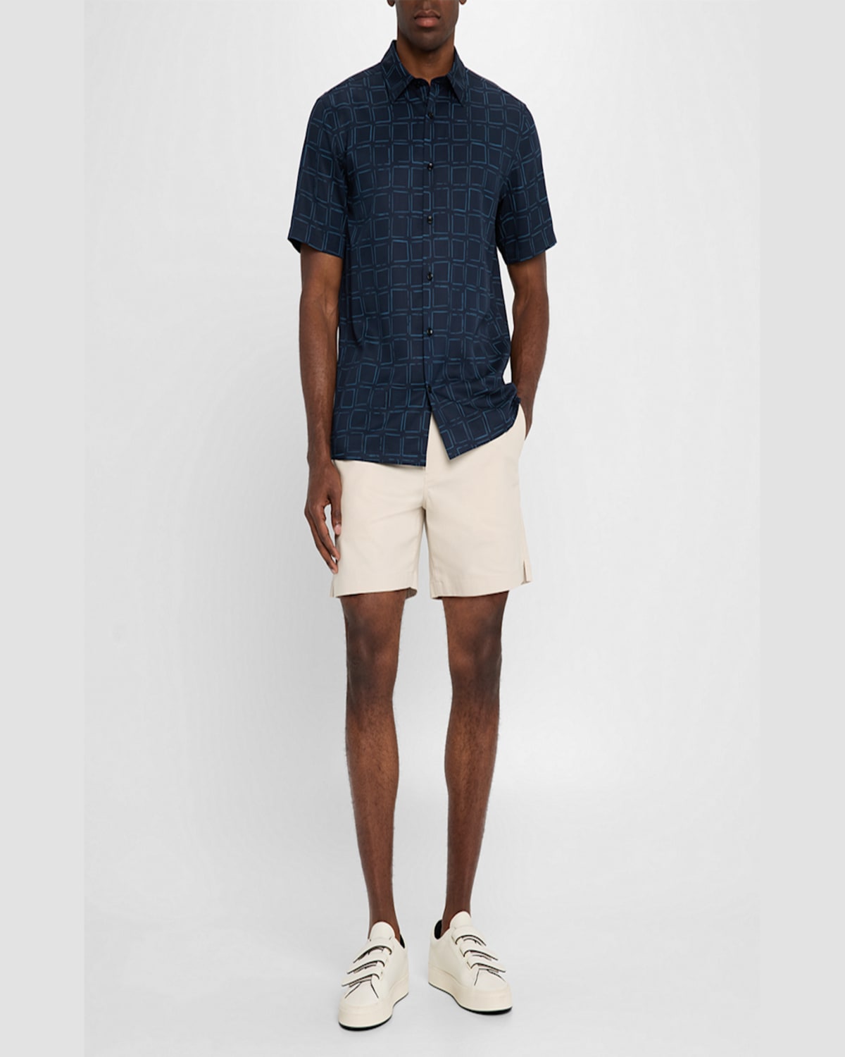 Theory Irving Grid Print Short Sleeve Lyocell Button-up Shirt In Baltic Multi