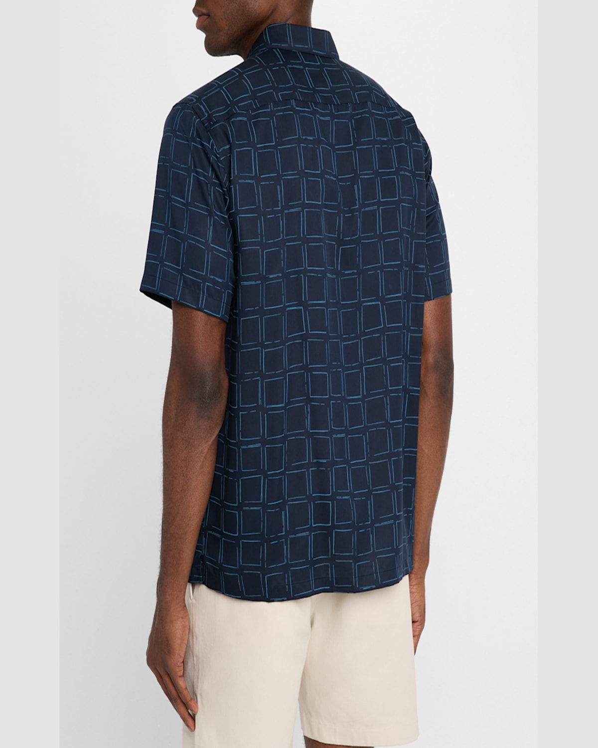 Theory Irving Grid Print Short Sleeve Lyocell Button-up Shirt In Baltic Multi