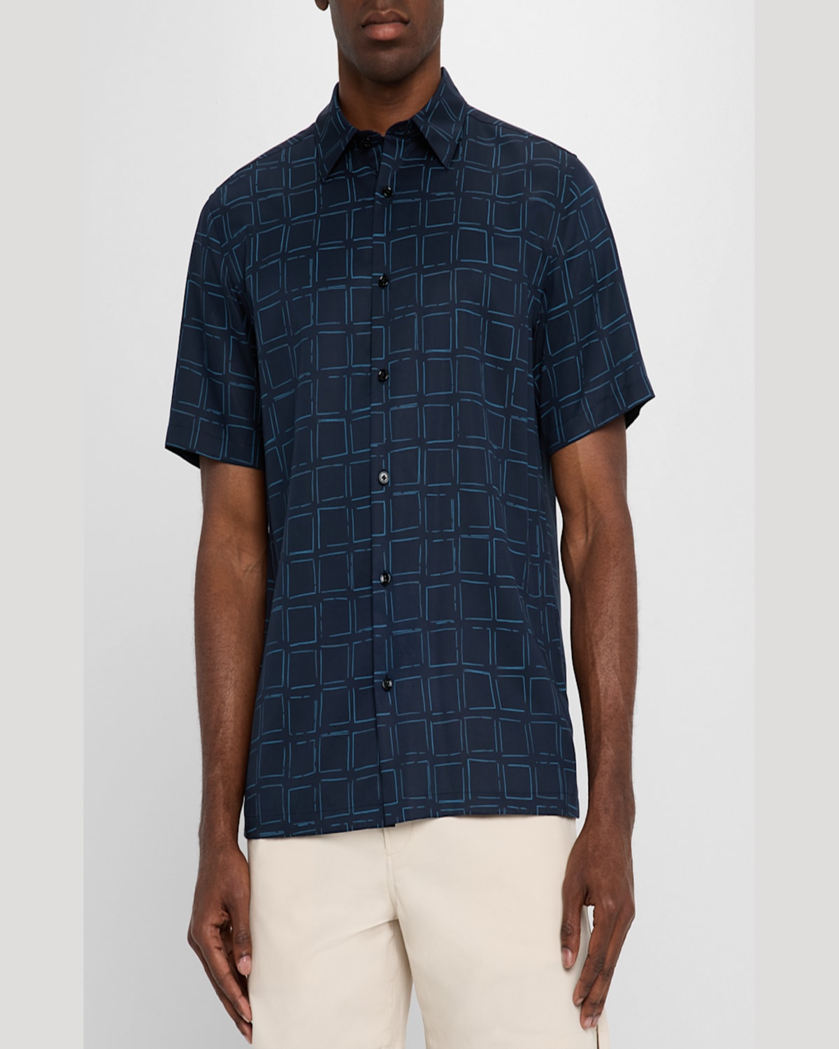 Theory Irving Grid Print Short Sleeve Lyocell Button-up Shirt In Baltic Multi