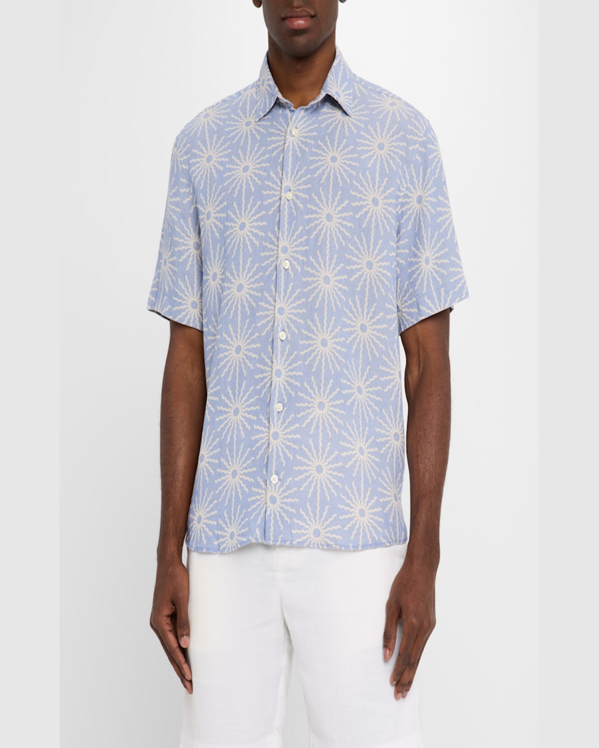 FRESCOBOL CARIOCA MEN'S CASTRO COPA SOL-PRINT LINEN SHORT-SLEEVE SHIRT 