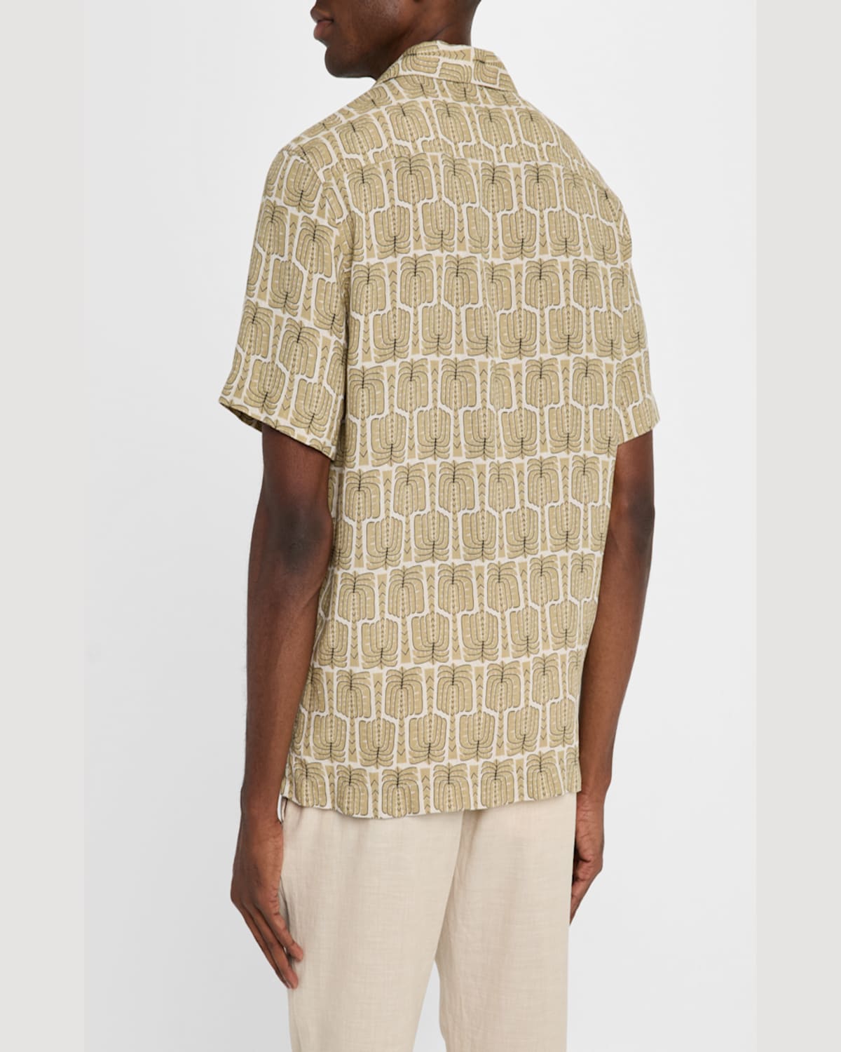 Shop Frescobol Carioca Men's Roberto Palmeira-print Linen Camp Shirt In Dried Moss