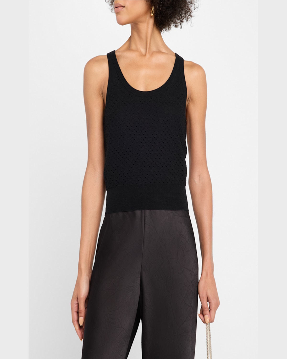 Vince Double Layer Mesh Sweater Tank In Black