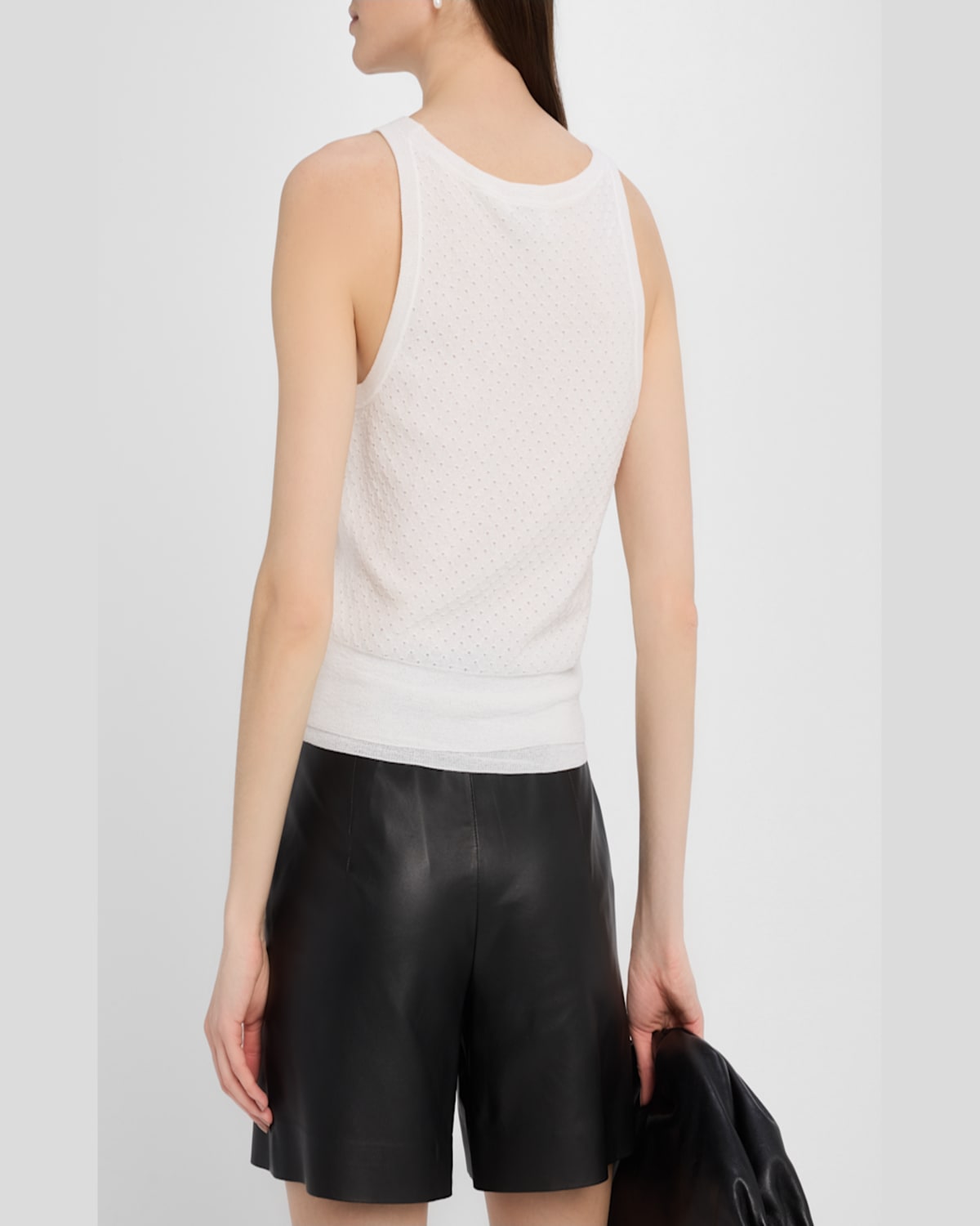 Vince Double Layer Mesh Sweater Tank In Optic White