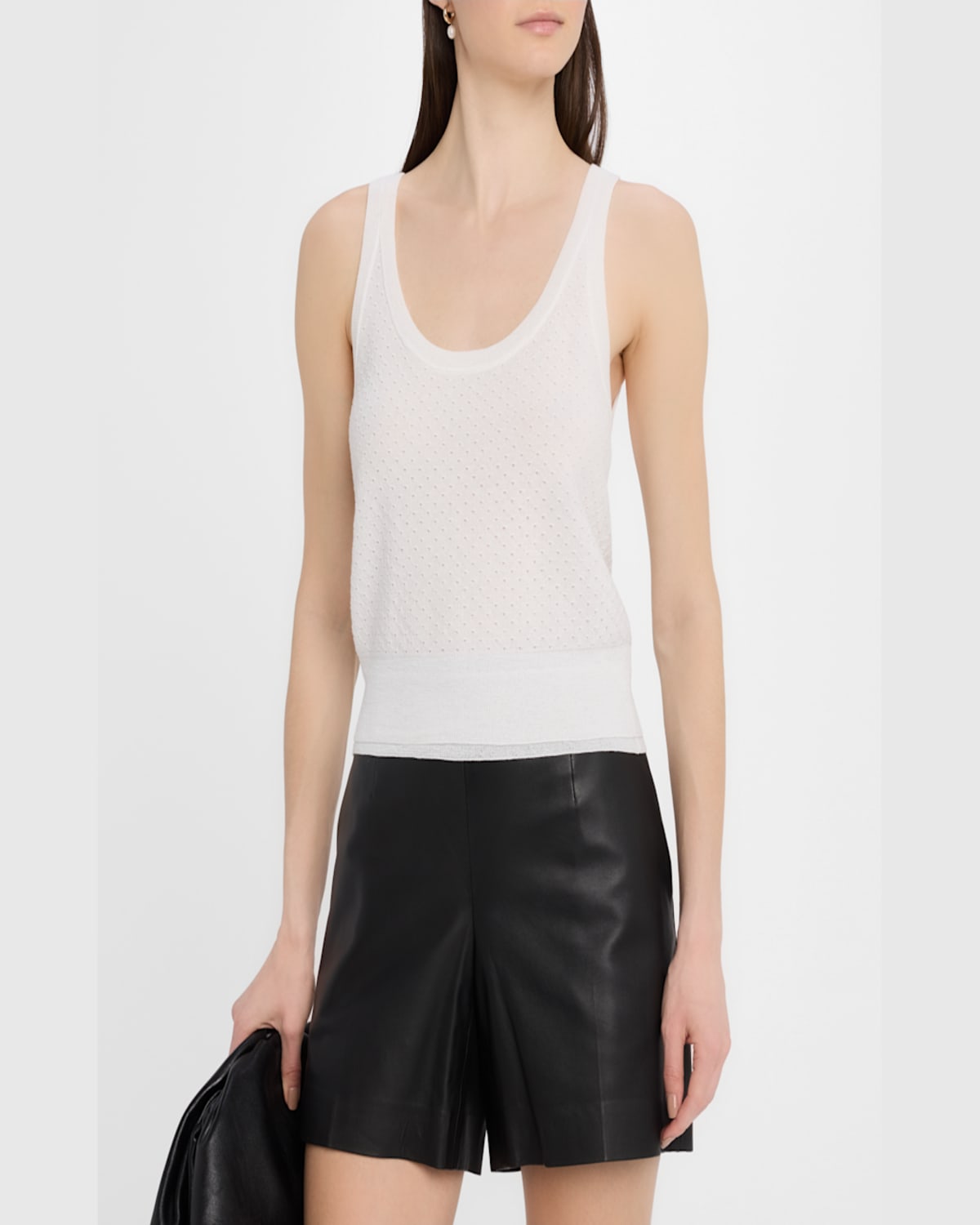 Vince Double Layer Mesh Sweater Tank In Optic White