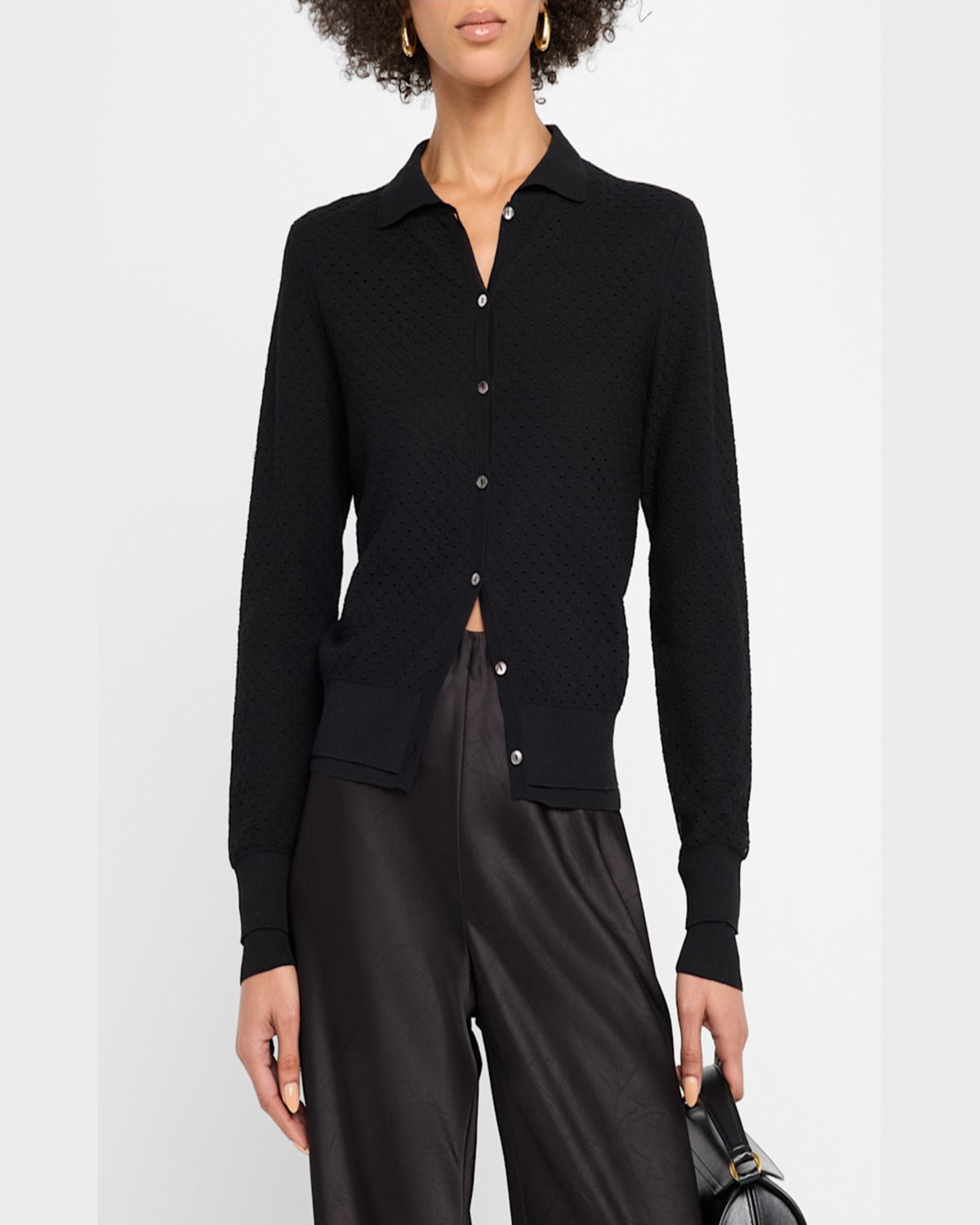 Vince Double Layer Organic Cotton Blend Cardigan In Black
