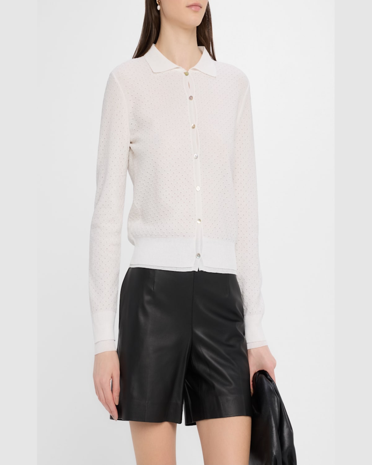 Vince Double Layer Organic Cotton Blend Cardigan In Optic White