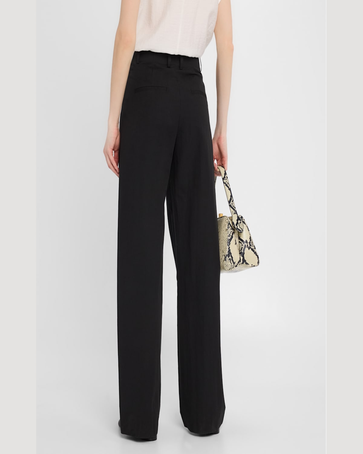 Vince Pleated High Waist Wide Leg Cotton Blend Pants In Black