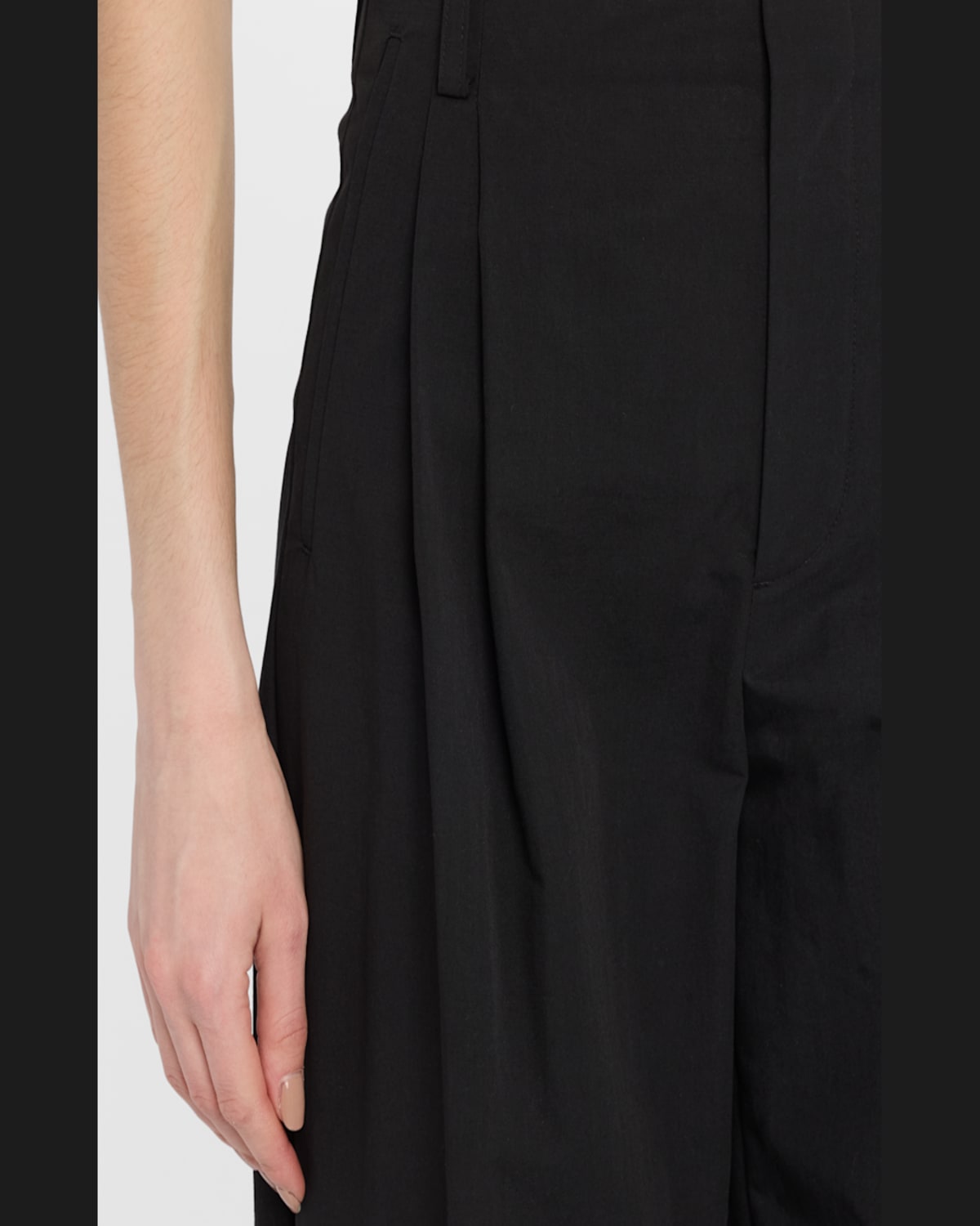 Vince Pleated High Waist Wide Leg Cotton Blend Pants In Black