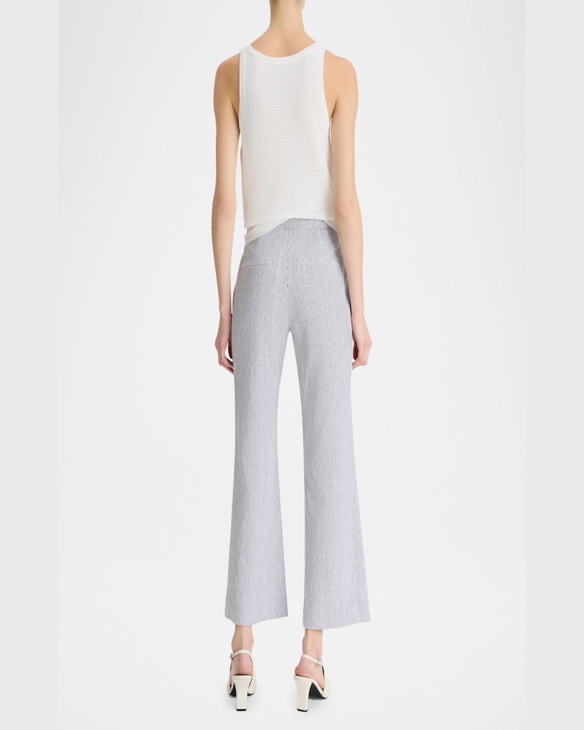 Vince Ticking Striped Linen-blend Trousers In Iris Slateoff White