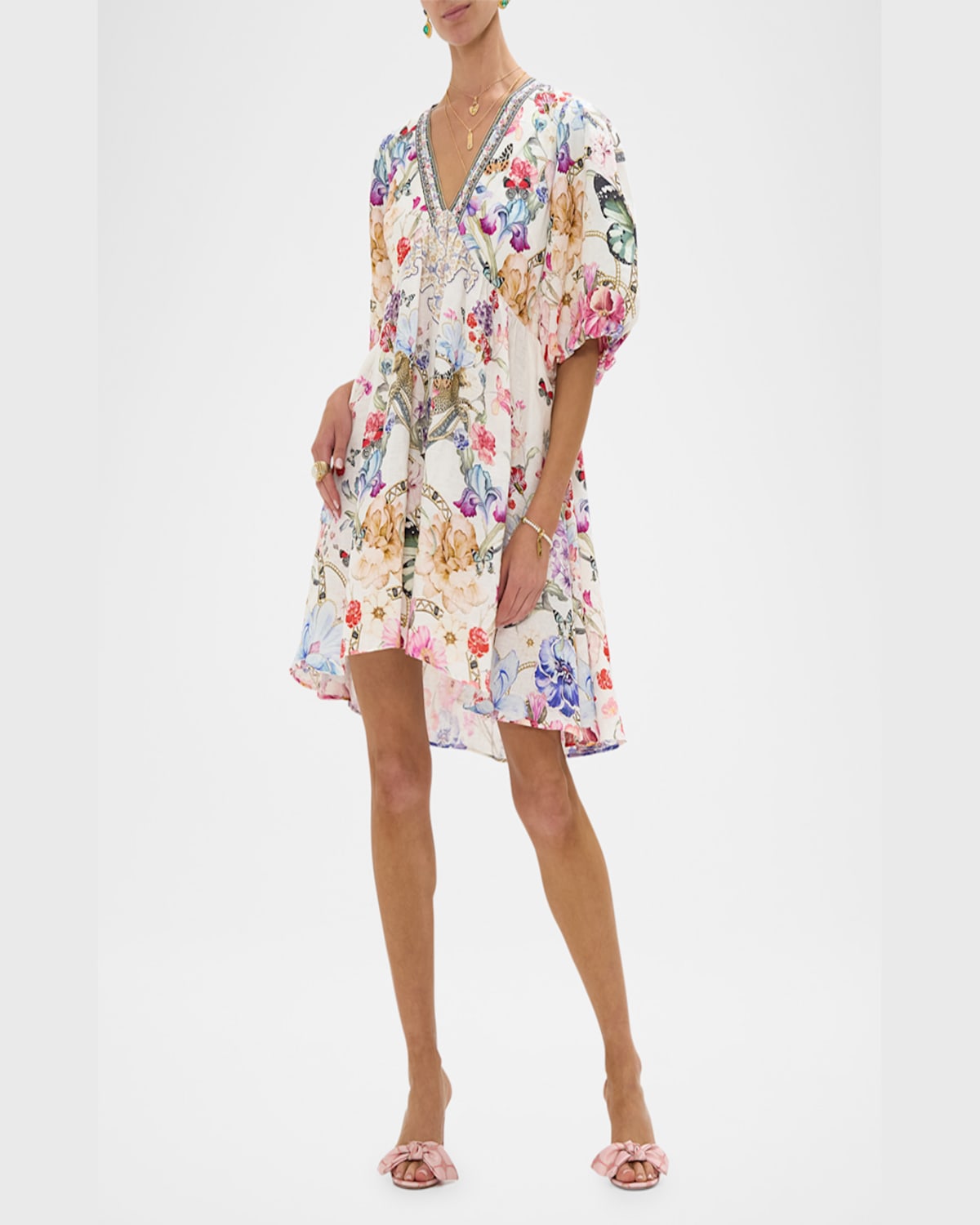Shop Camilla Monserrate Magic V-neck Puff-sleeve Mini Dress