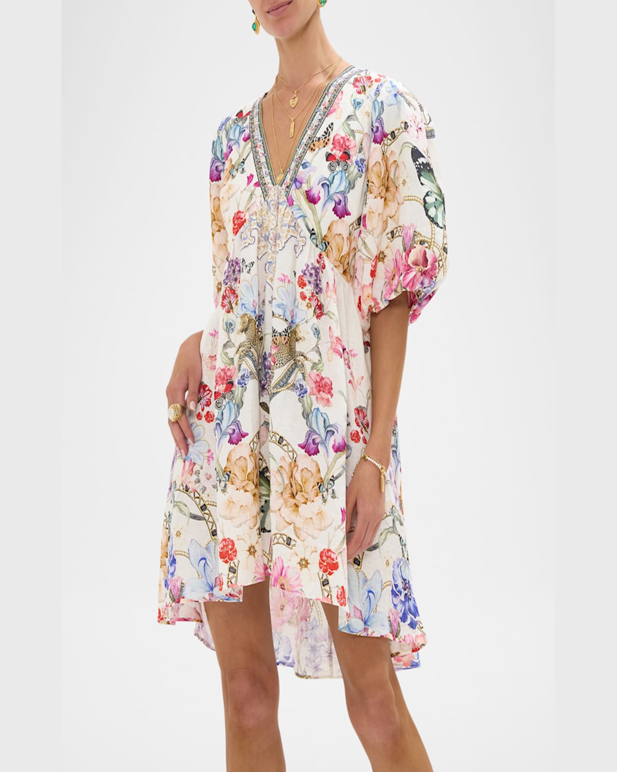 Shop Camilla Monserrate Magic V-neck Puff-sleeve Mini Dress
