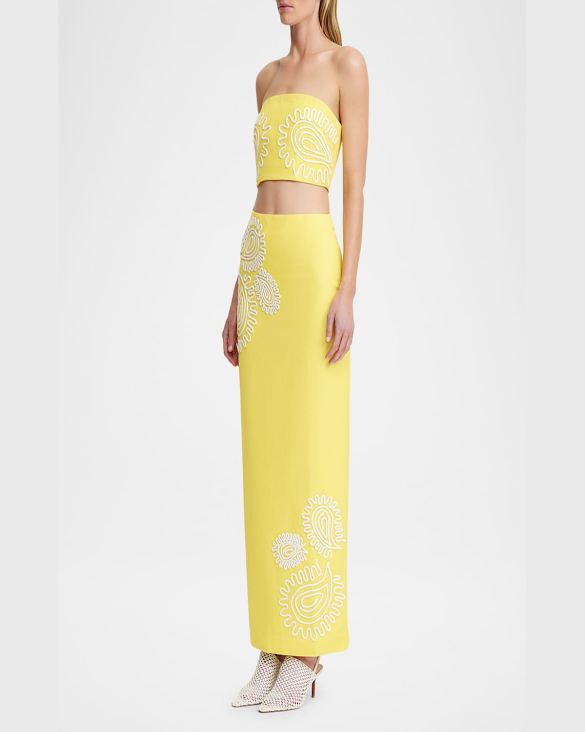Significant Other Carly Linen Blend Embroidered Strapless Top In Lemon