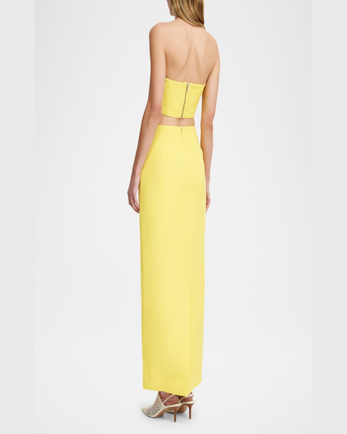 Significant Other Carly Linen Blend Embroidered Strapless Top In Lemon